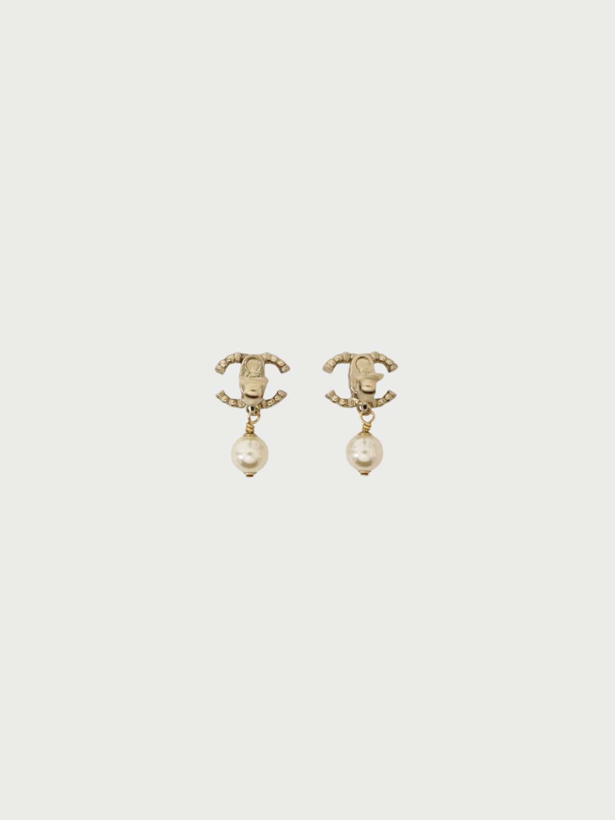 Chanel 2010s Gold Plated Metal Pearl Rhinestone CC Logo Earrings