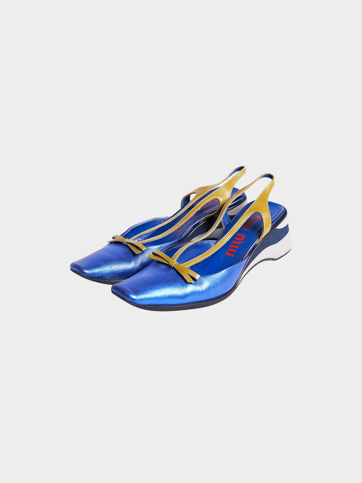 Miu Miu SS 2000 Metallic Blue Platform Sandals