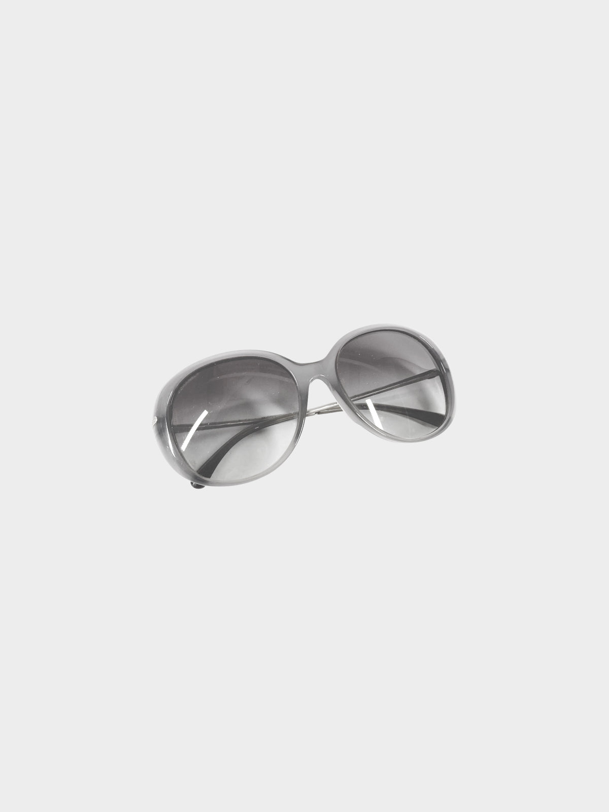 Chanel 2000s Grey and Silver Crystal-embellished Round CC Sunglasses