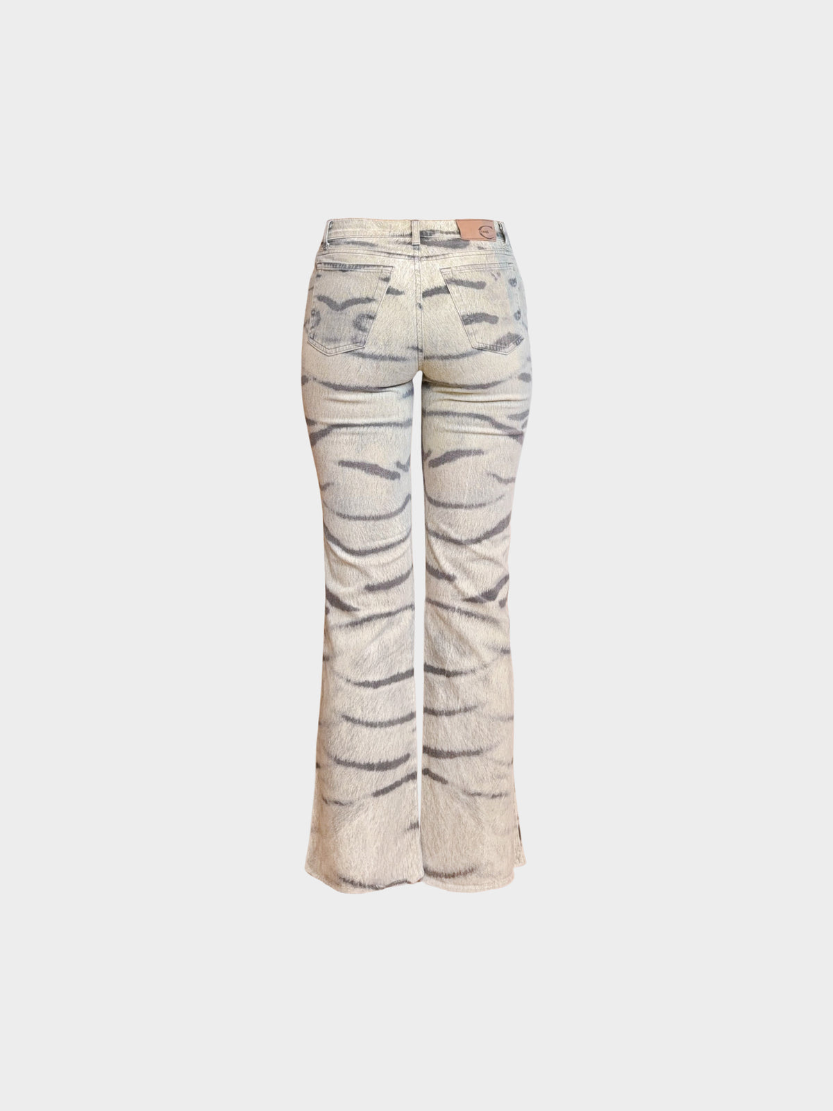 Roberto Cavalli 2000s Beige Tiger Print Denim Pants