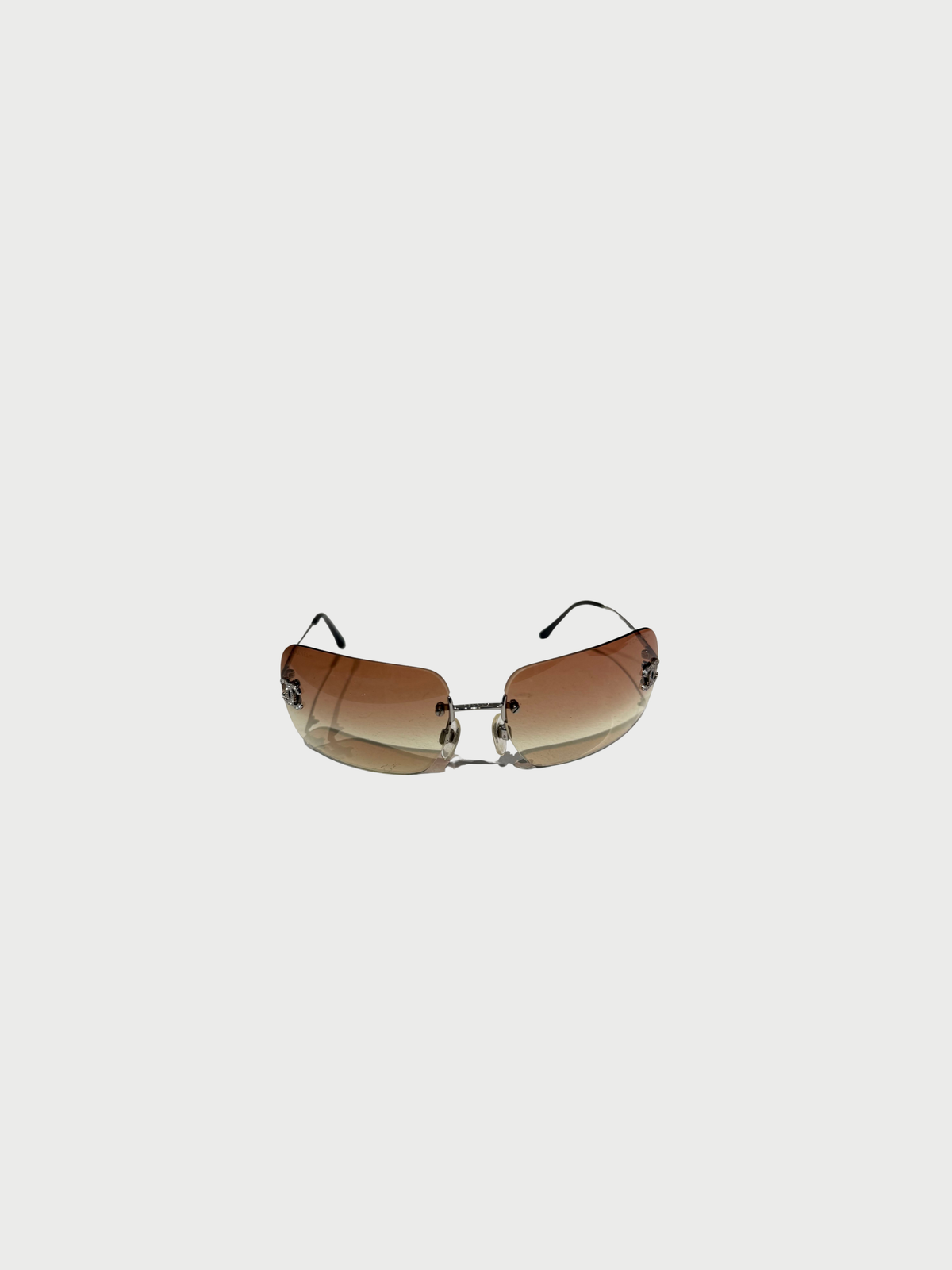 Chanel 2000s Brown Rhinestone CC Logo 4017-D Rimless Sunglasses