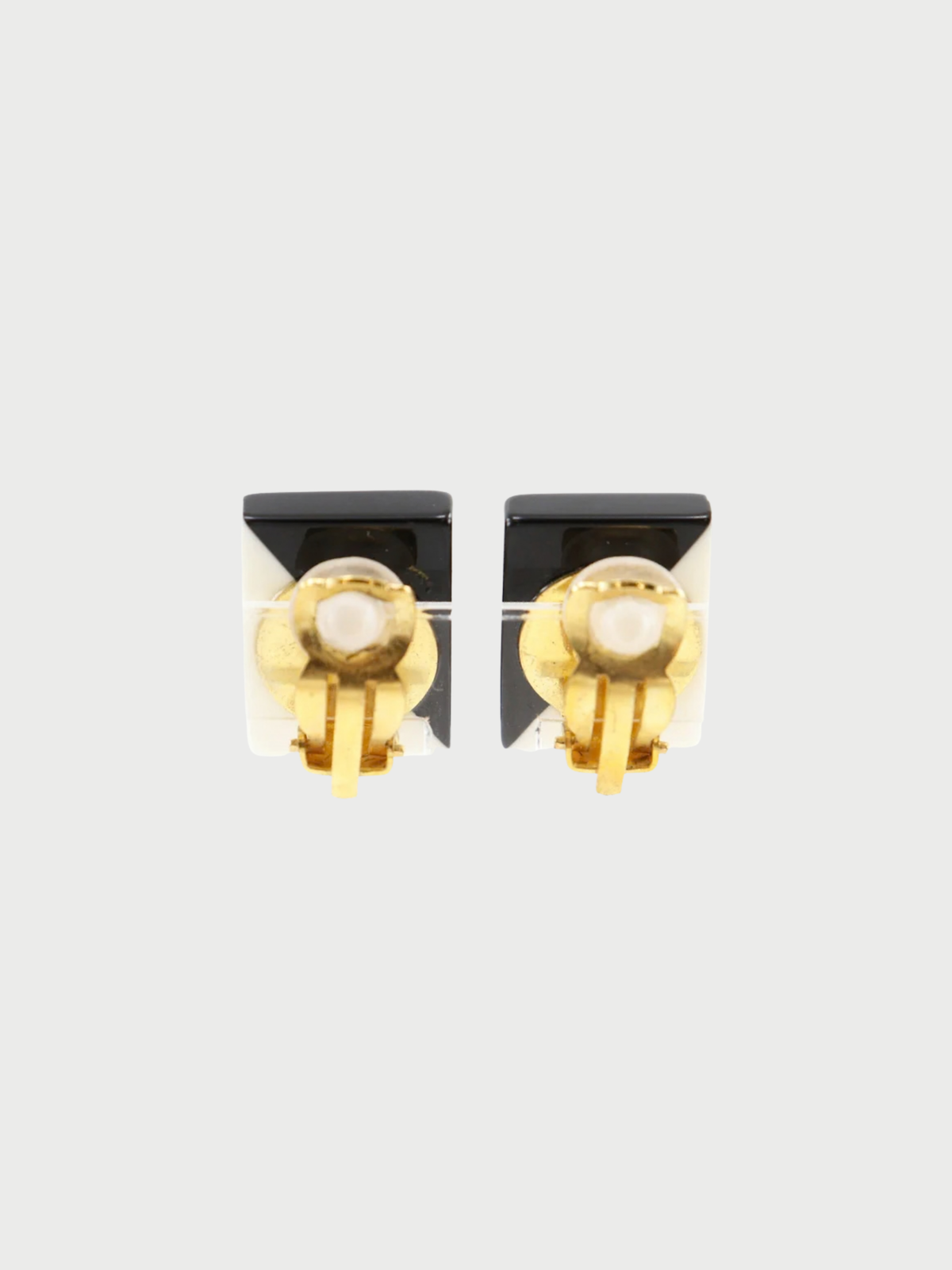 Chanel 2001 Black White Plastic COCO Mark Square Earrings