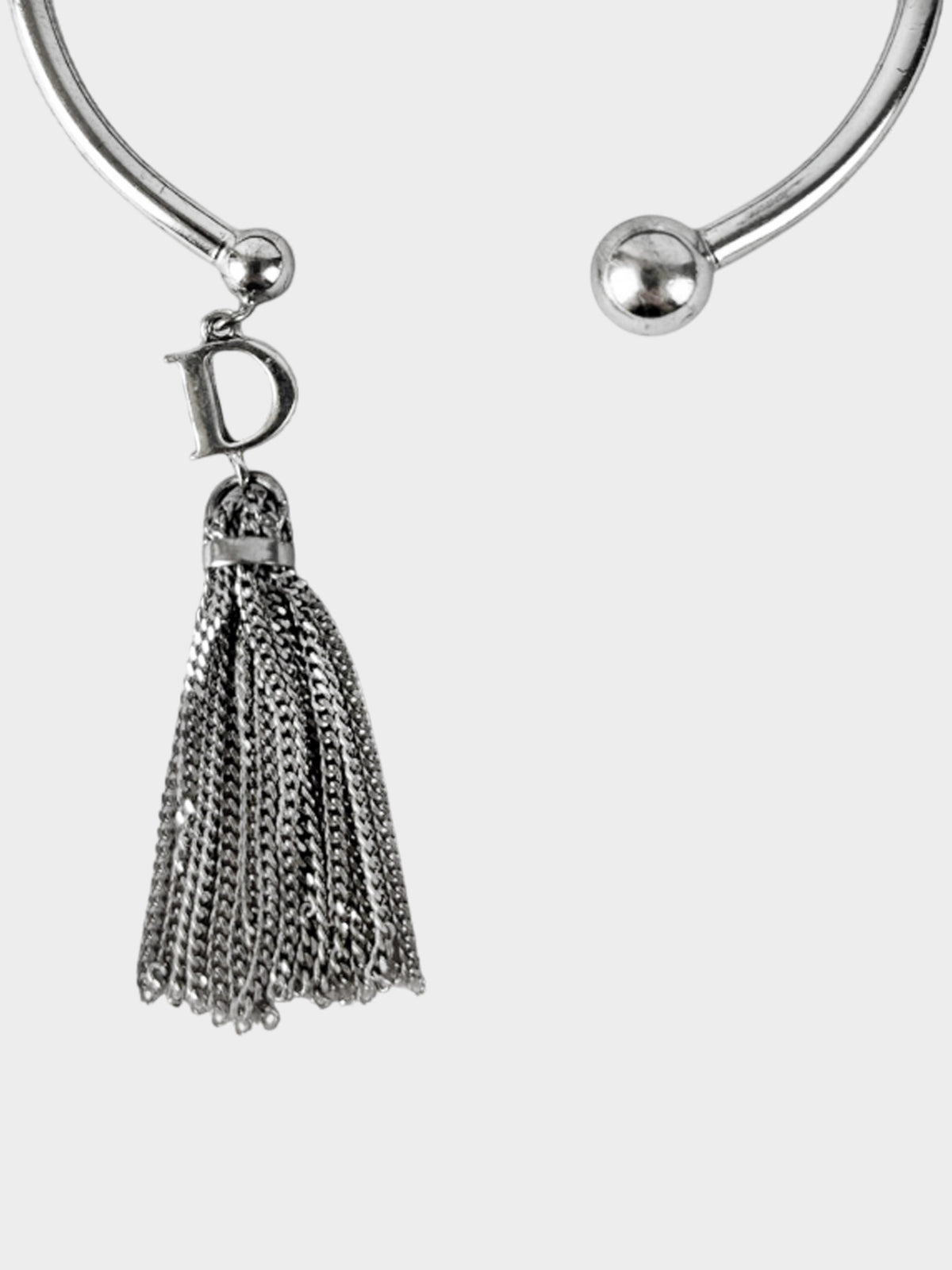 Christian Dior 2000s Silver Bangle Bracelet with Logo Tassel Charm