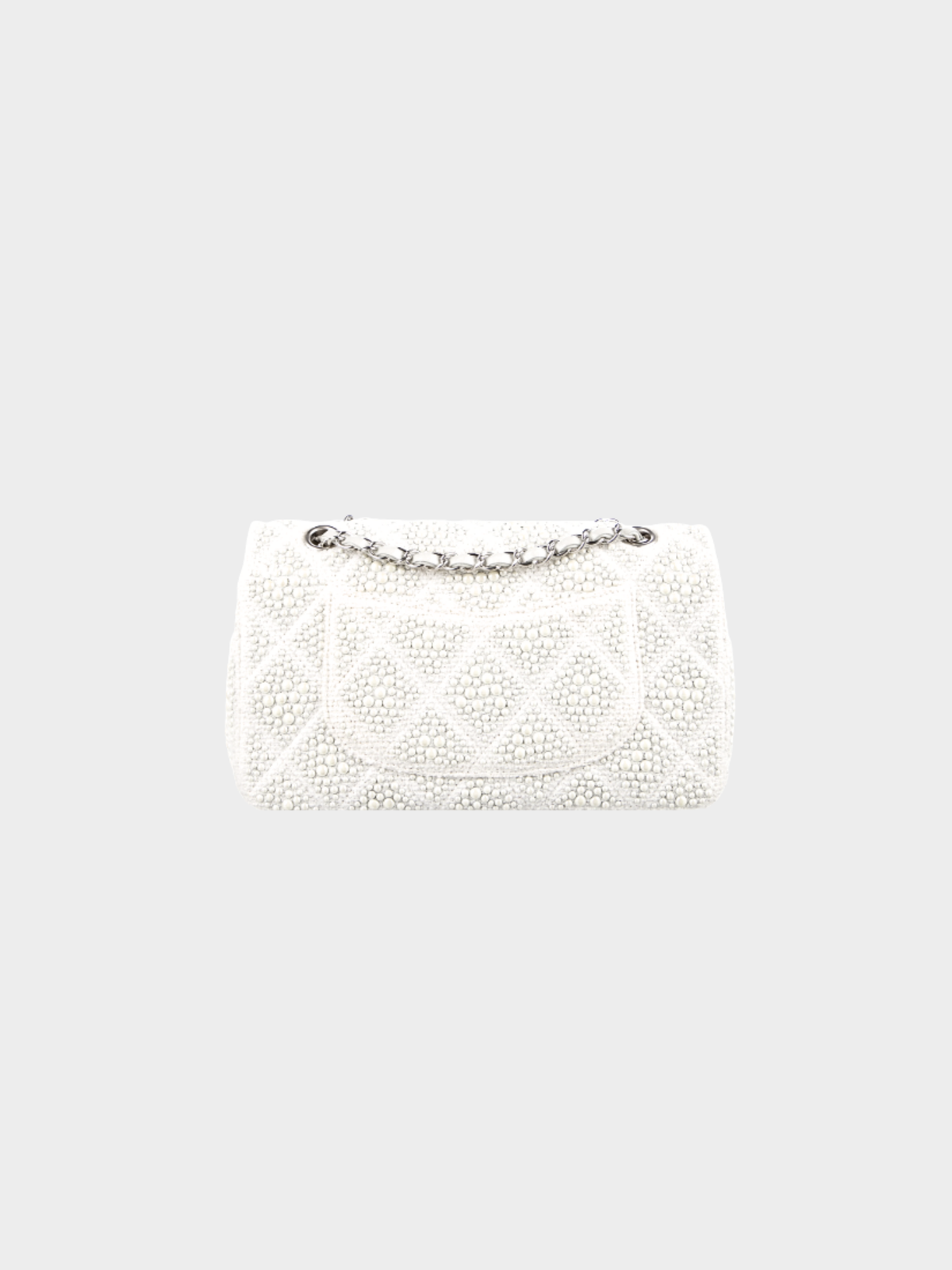 Chanel 2014 White Classic Medium Pearl Beaded Single Flap Bag