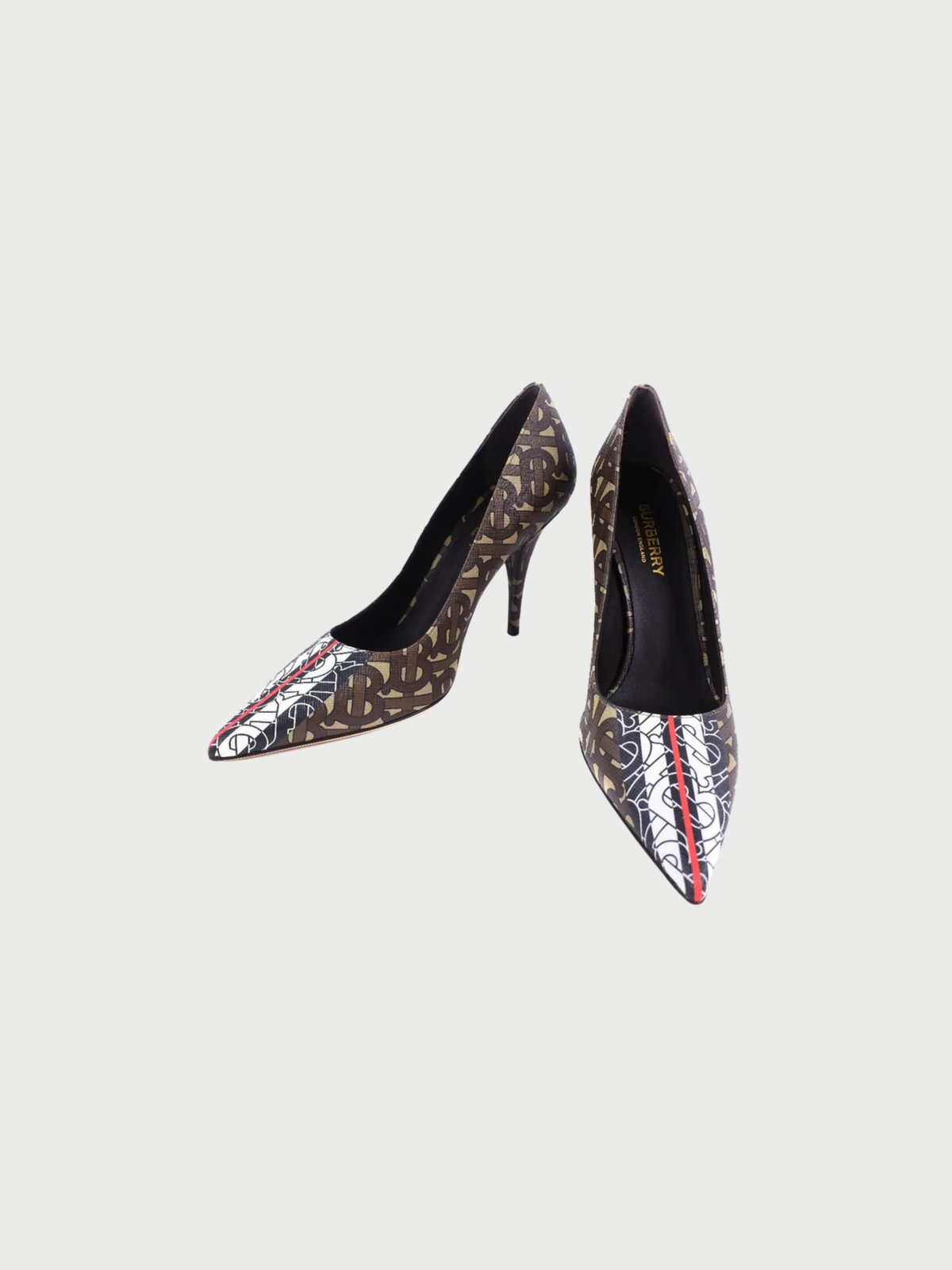 Burberry 2020s Brown Monogram PVC Calfskin Leather Stiletto Pumps