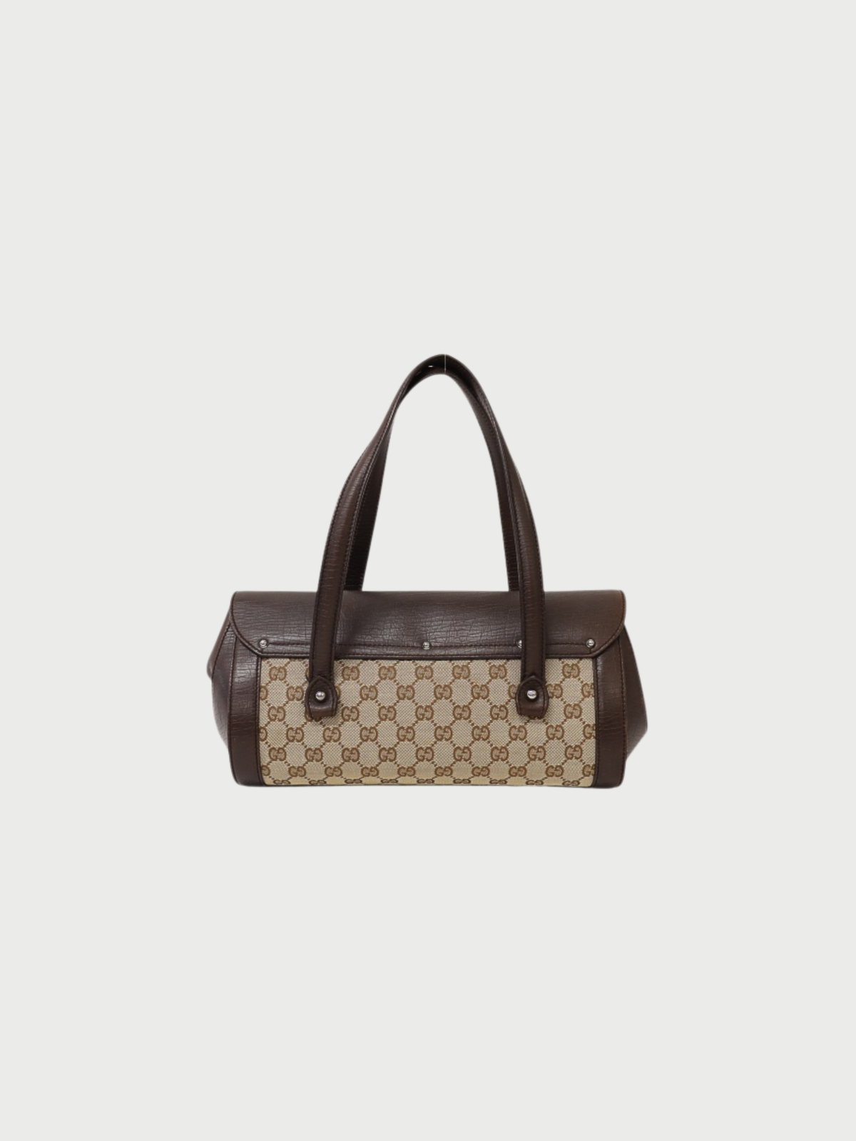 Gucci 2003 Brown Beige GG Canvas Bamboo Leather Handbag