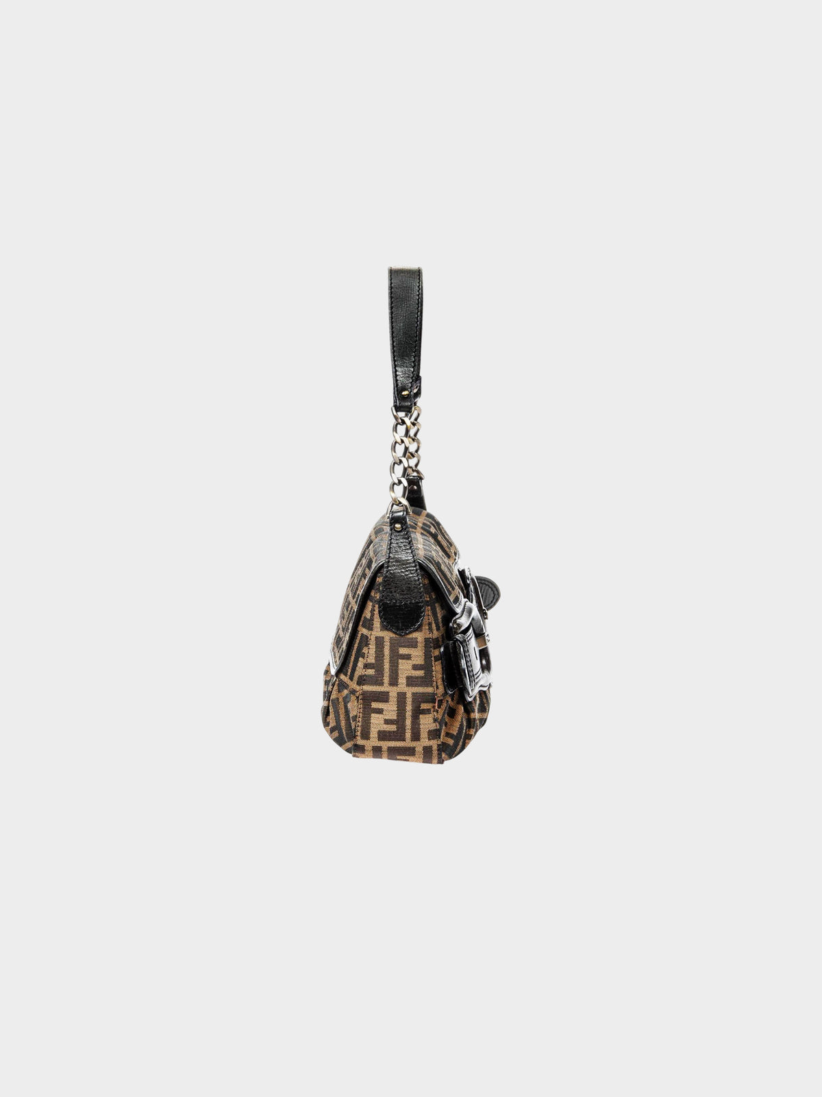 Fendi 2007 Khaki and Black Zucca B Bis Canvas Flap Bag