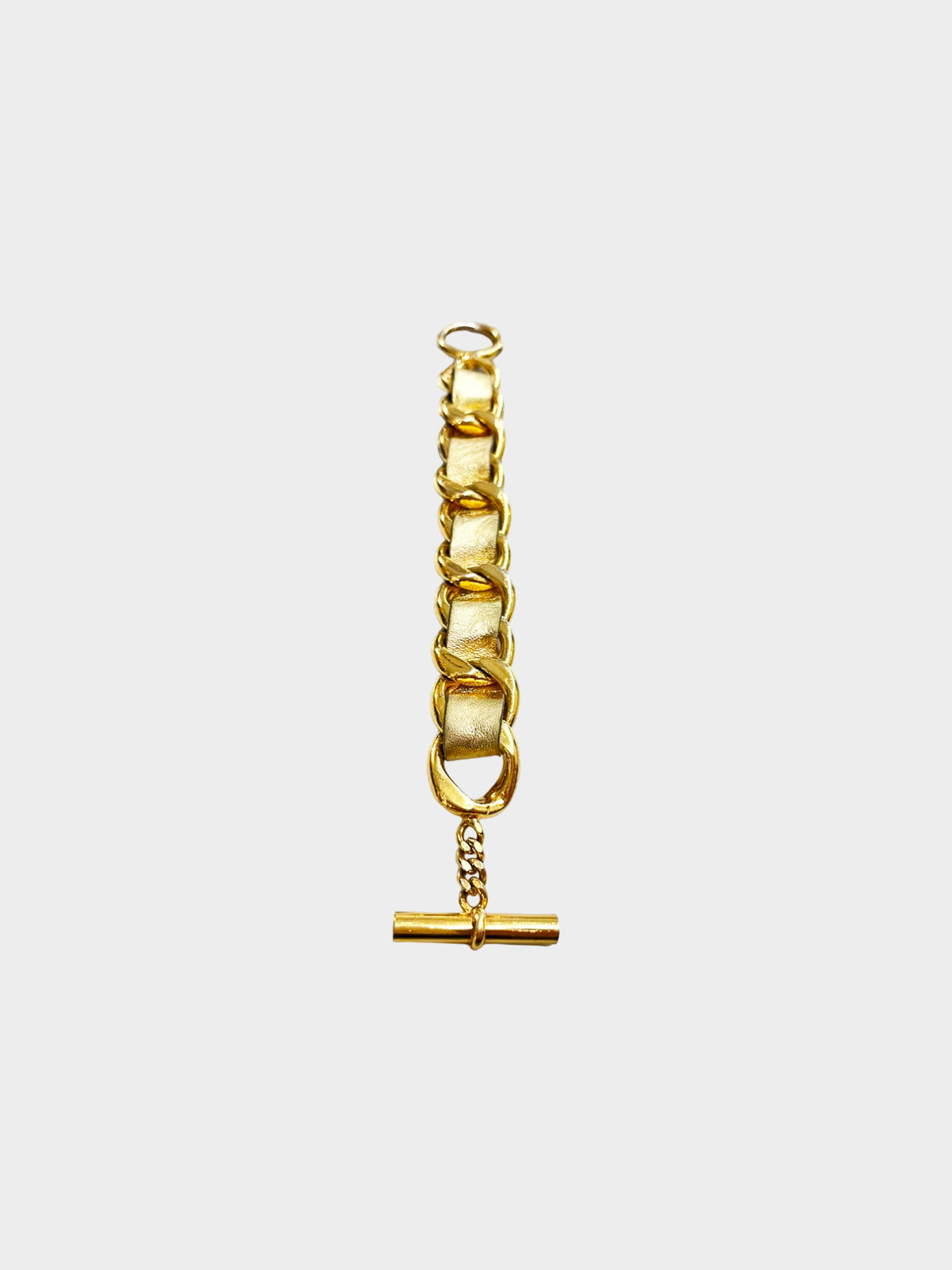 Chanel 1980s Gold Leather-Threaded Large Chain Link Bracelet