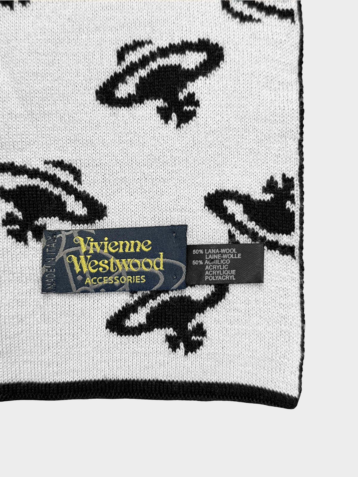 Vivienne Westwood 2000s Black and White Contrast All-over Orb Pattern Print Muffler/Scarf
