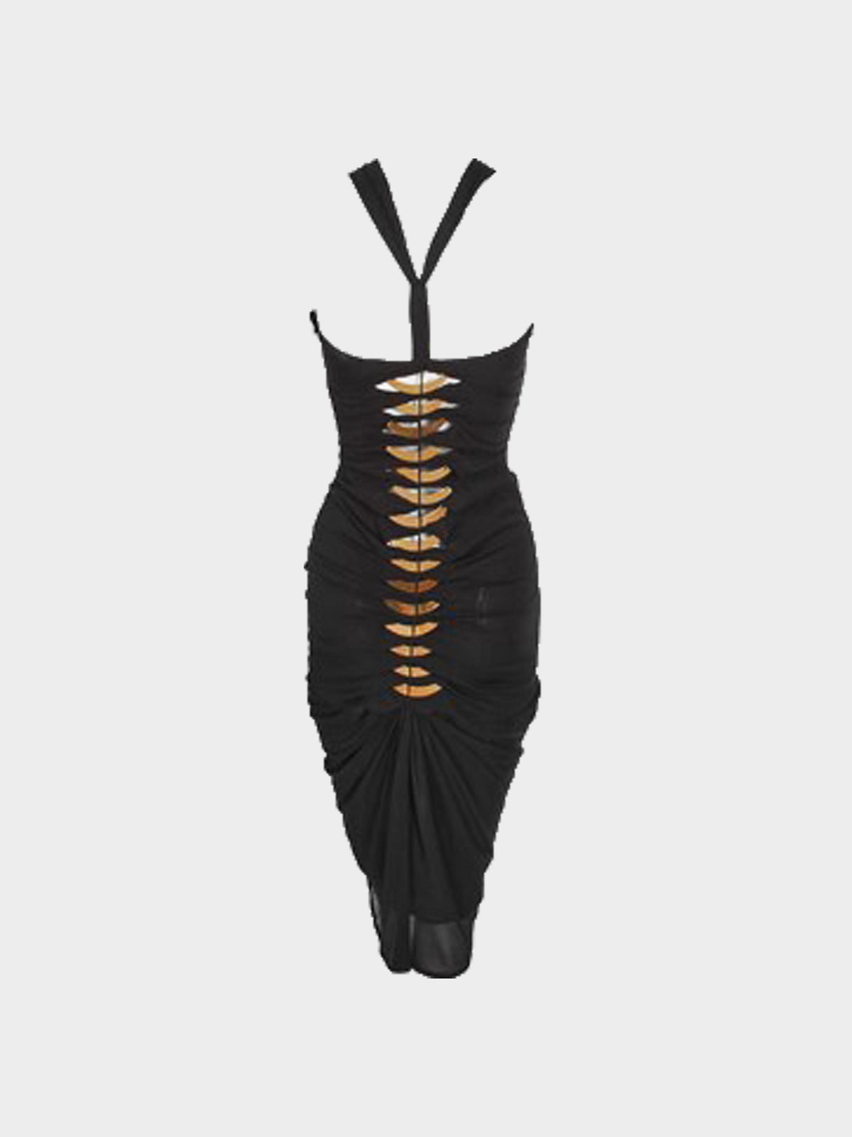 Gucci by Tom Ford 2004 Black Halter Dress with Gold Metal Embellishments
