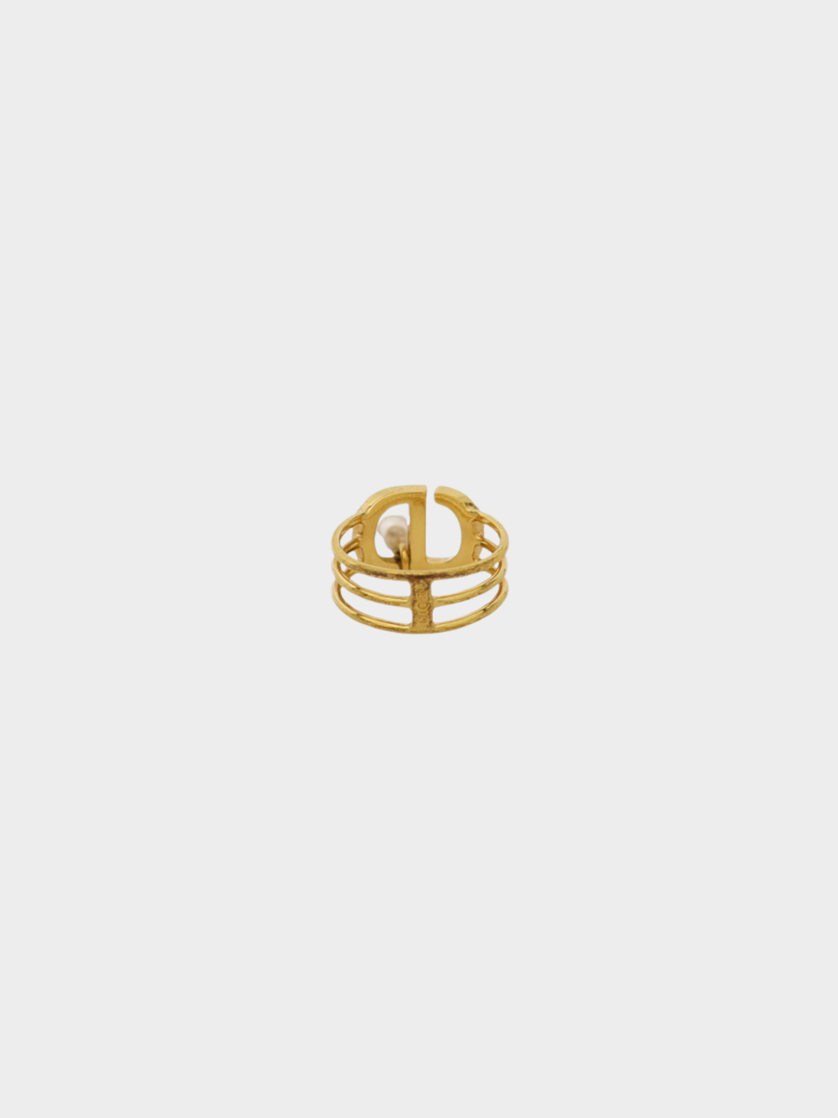 Christian Dior 2020s Gold Rhinestone Pearl CD Ring