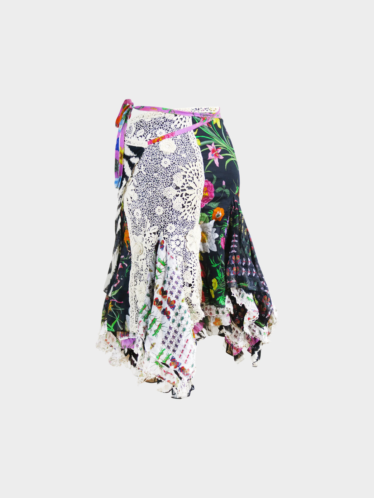 Gucci 2005 Multicolor Floral and Animal Print Patchwork Skirt