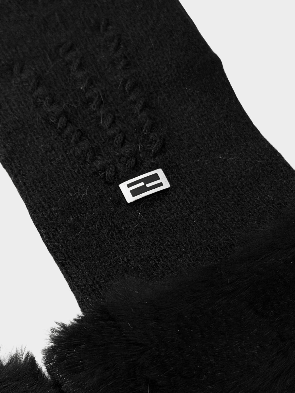 Fendi 2000s Black Wool-knit and Faux Fur-trimmed Gloves