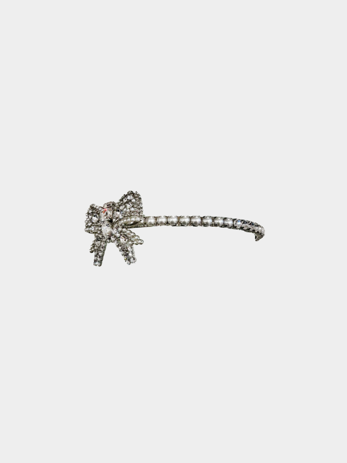 Miu Miu 2010s Silver Metal Pearl Crystal Bow Headband
