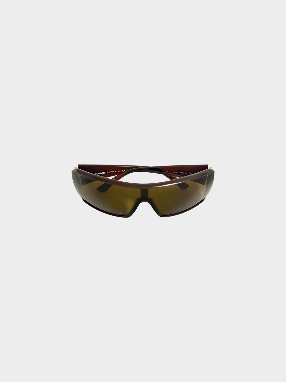 Chanel Early 2000s Dark Brown 5103 Wraparound Shield Sunglasses
