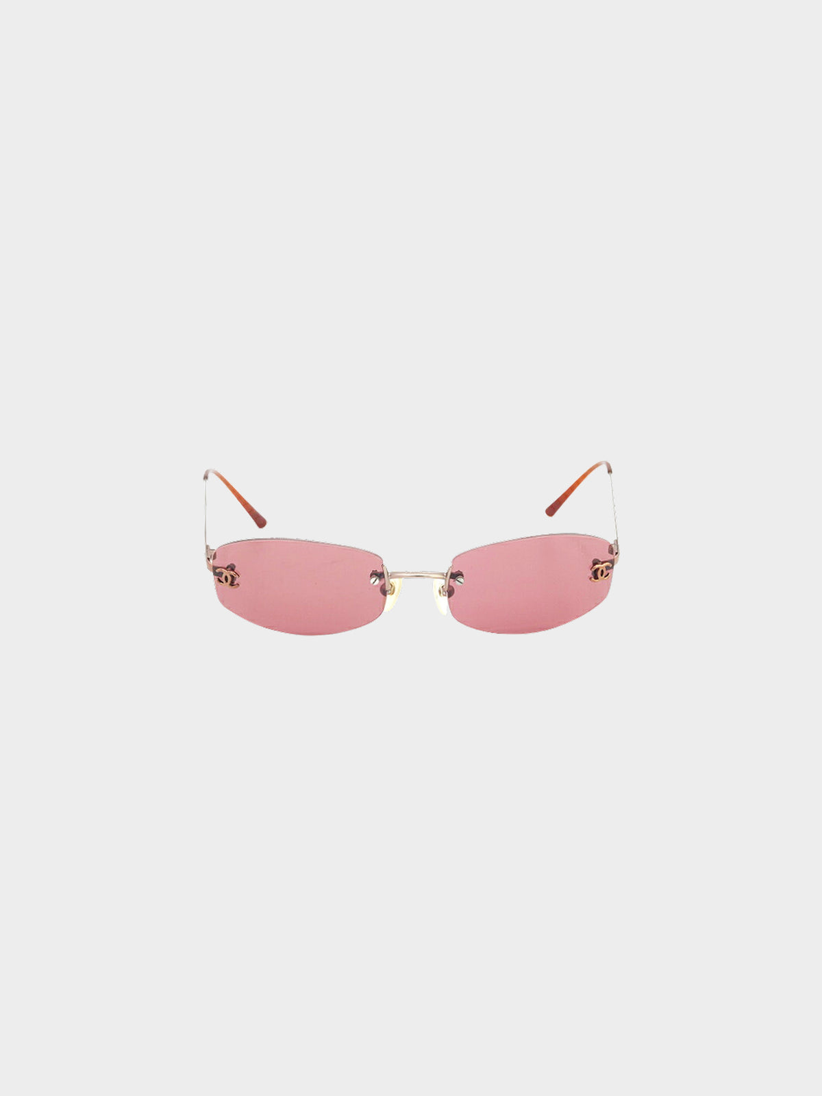 Chanel 2000s Brown Rectangular Rimless CC 4002 Sunglasses