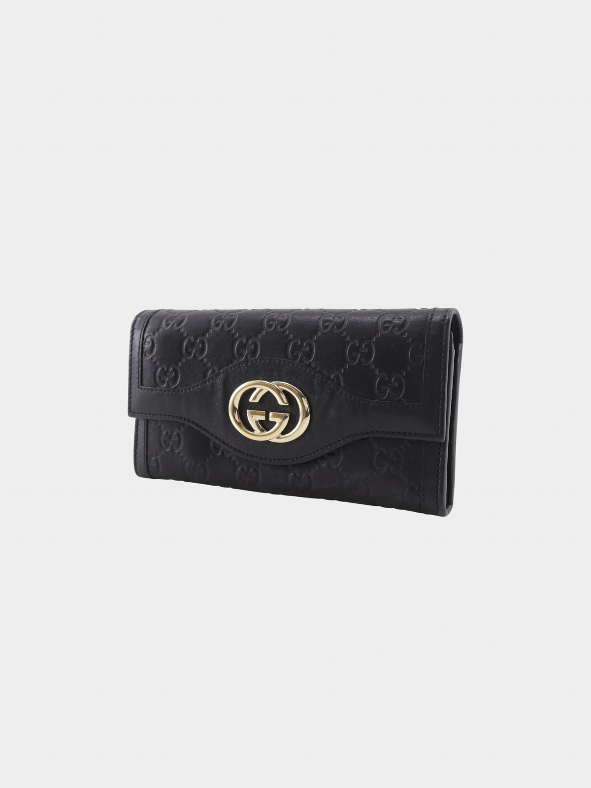 Gucci 2010s Interlocking G Black Guccissima Leather Long Wallet