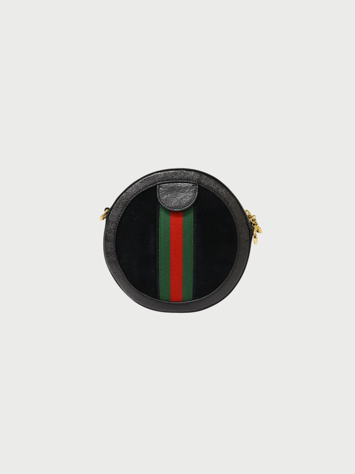 Gucci FW 2018 Black Suede Patent Leather Ophidia Round Shoulder Bag