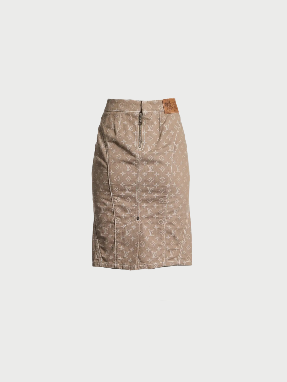 Louis Vuitton 2000s Beige Cotton Monogram Mid-Length Skirt