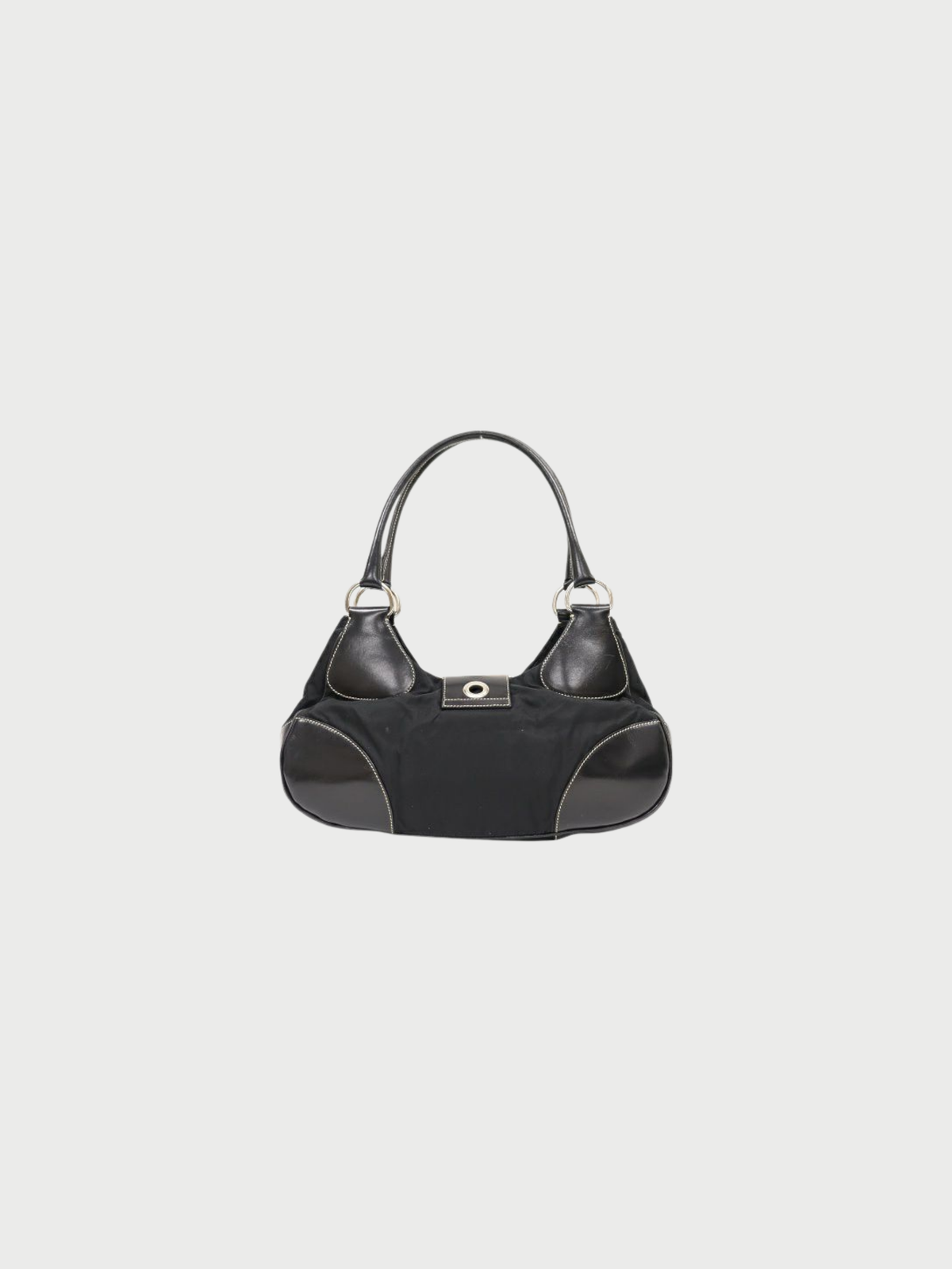 Prada 2000s Black Triangle Logo Nylon Leather Handbag