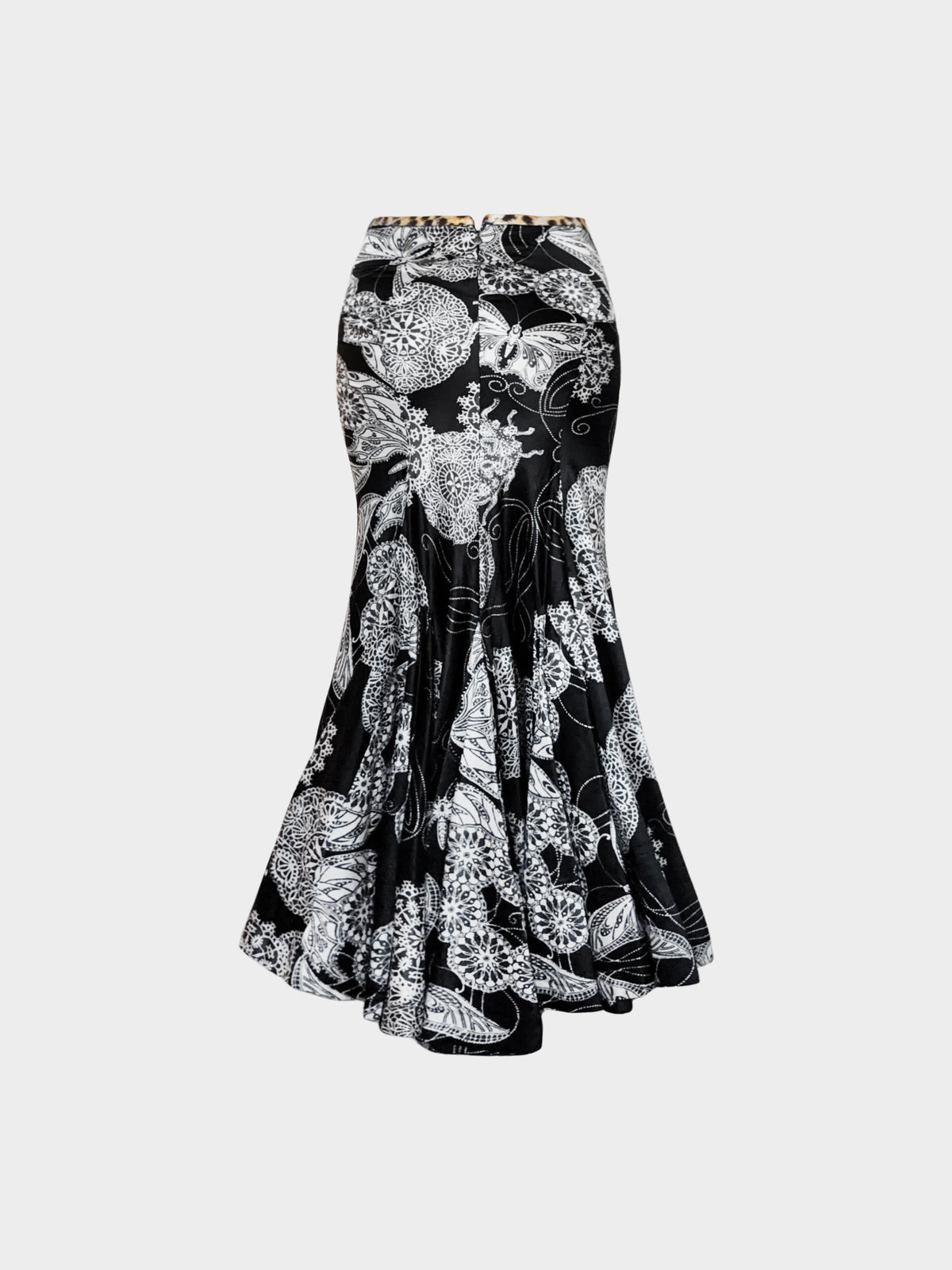 Roberto Cavalli 2000s Just Cavalli Black and White Floral and Butterfly Print Maxi Skirt