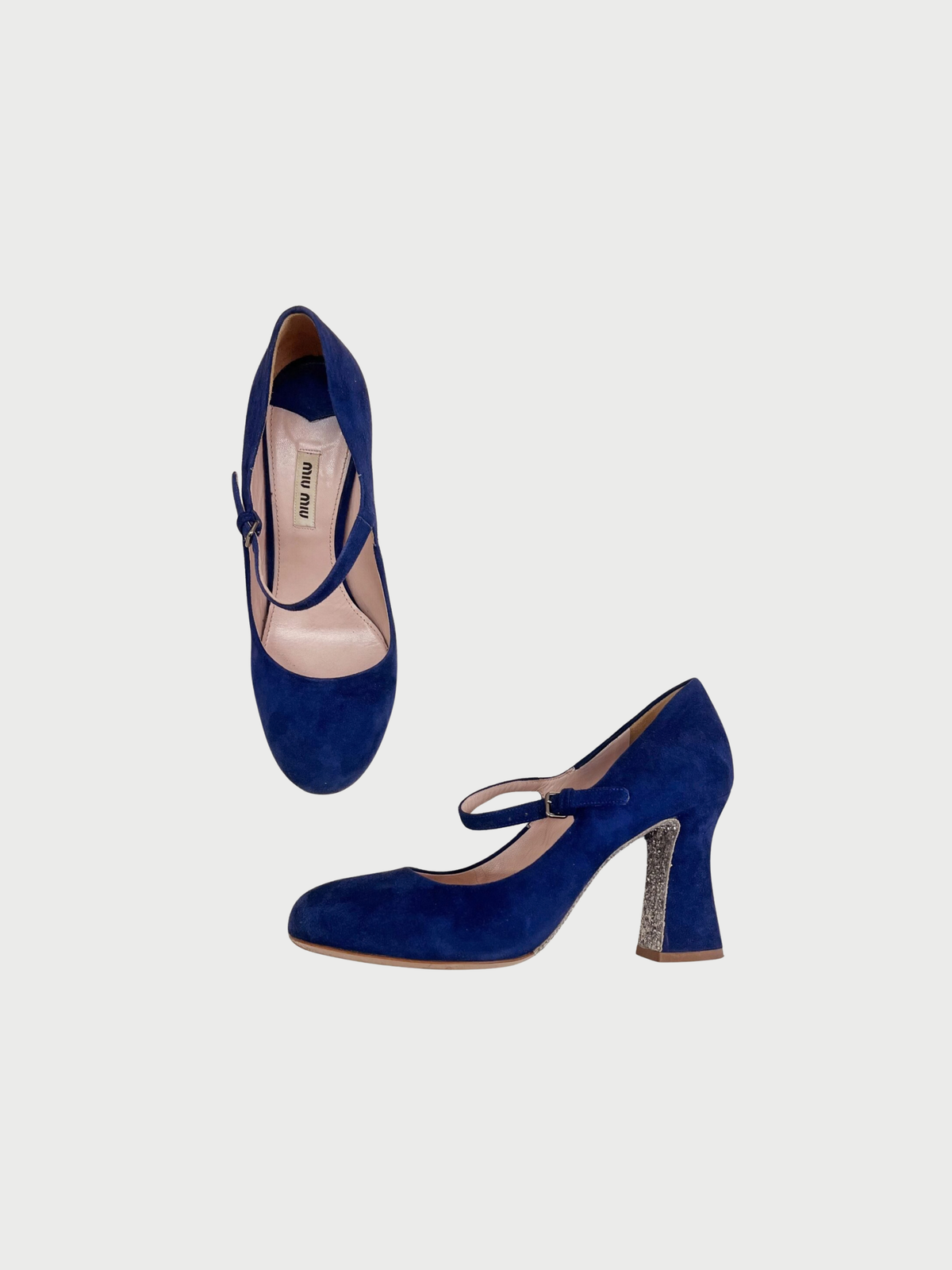 Miu Miu 2010s Navy Suede Mary Jane Pumps