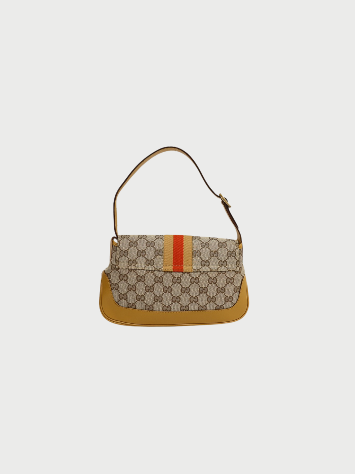 Gucci 2000s Beige Ebony GG Canvas Jackie Web Shoulder Bag