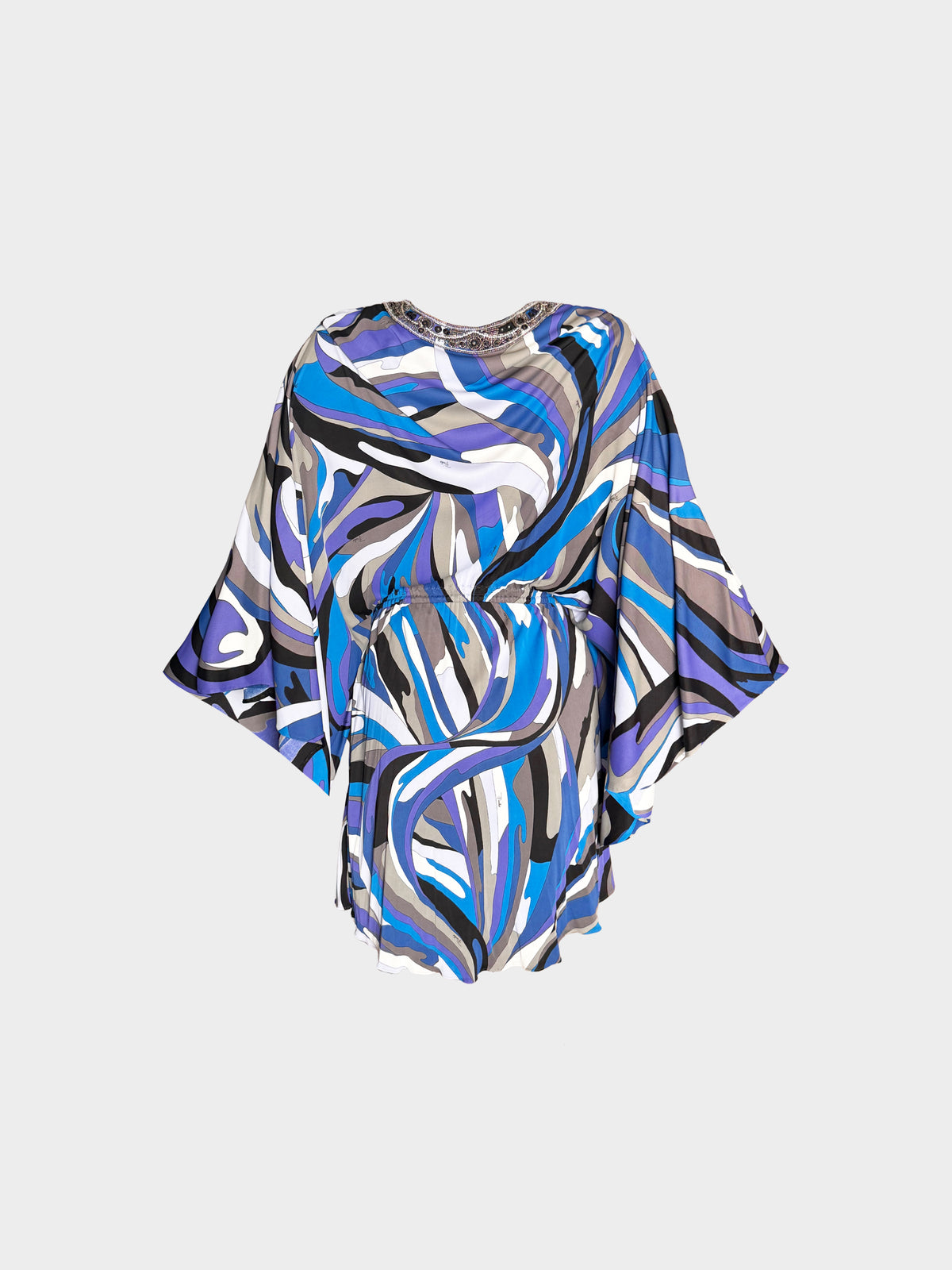 Emilio Pucci 2010s Blue and Black Geometric Print Beaded Dress/Top