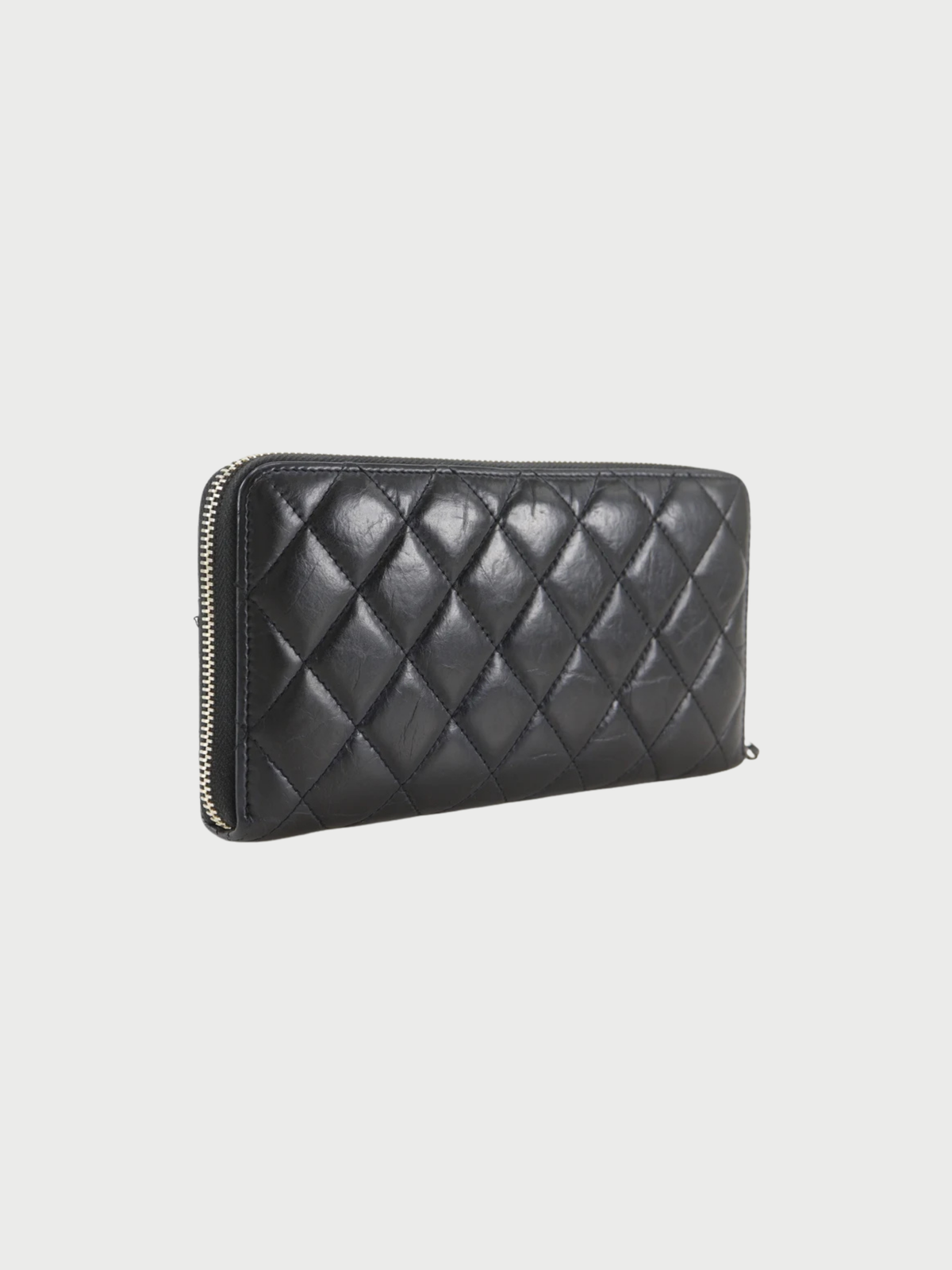 Chanel 2010s Black Leather Matelassé Lucky Charms Long Wallet