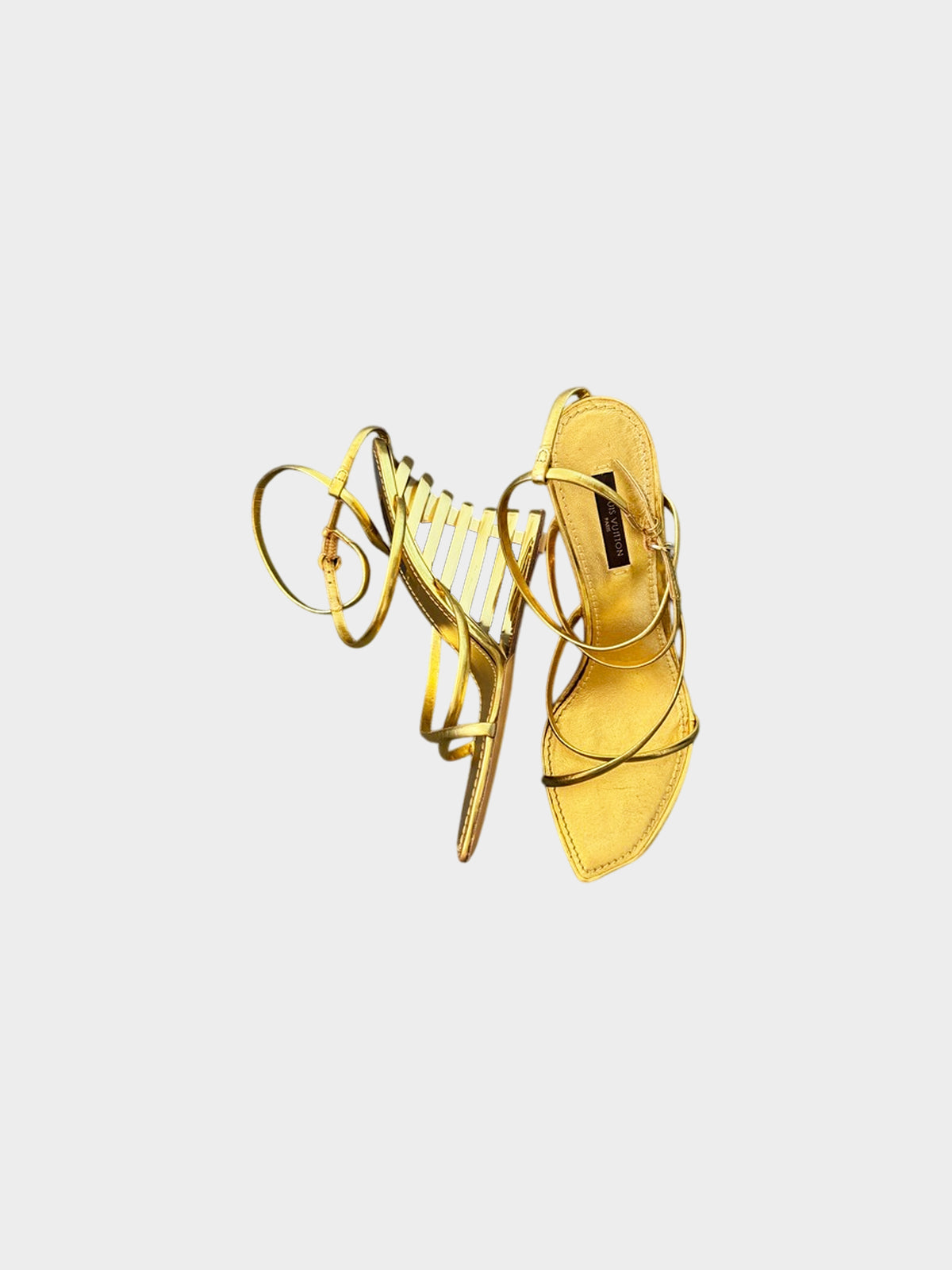 Louis Vuitton 2000s Metallic Gold Leather Cut-out Wedge Sandals