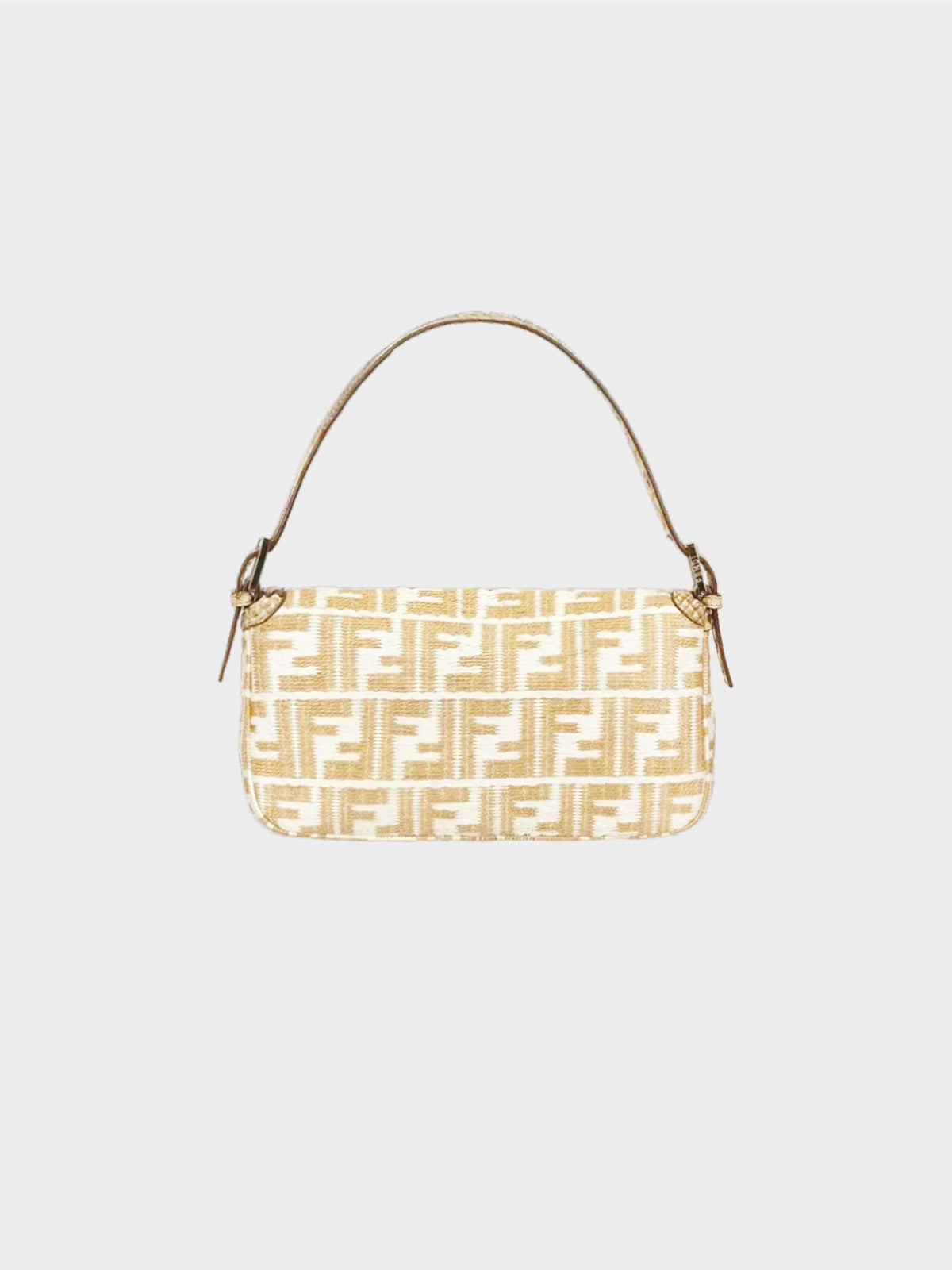 Fendi 2000s Beige and White Python-Trimmed Woven Zucca Baguette
