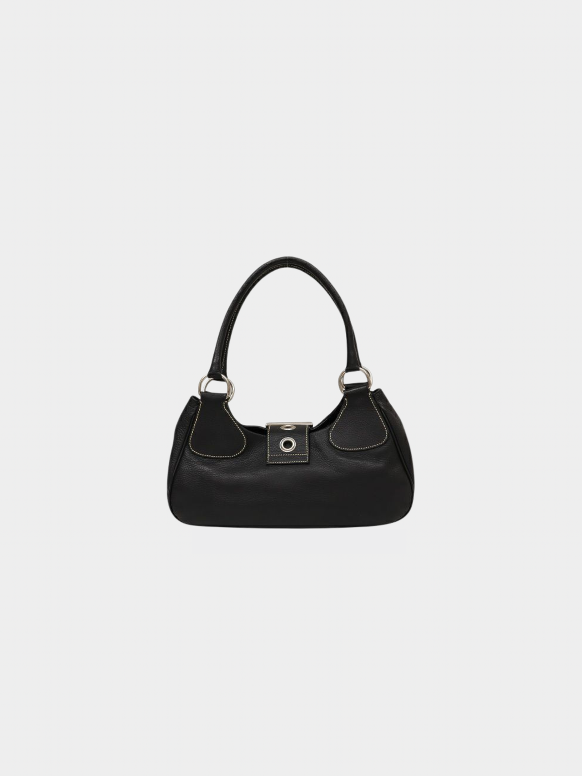 Prada 2000s Black Leather Triangle Logo Handbag