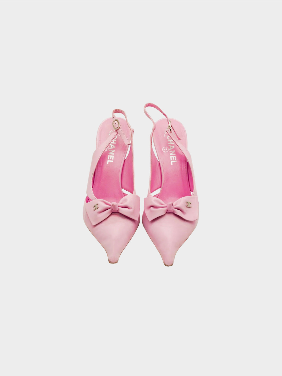 Chanel by Karl Lagerfeld 1990s Pink Bow Pointed Heeled Pumps