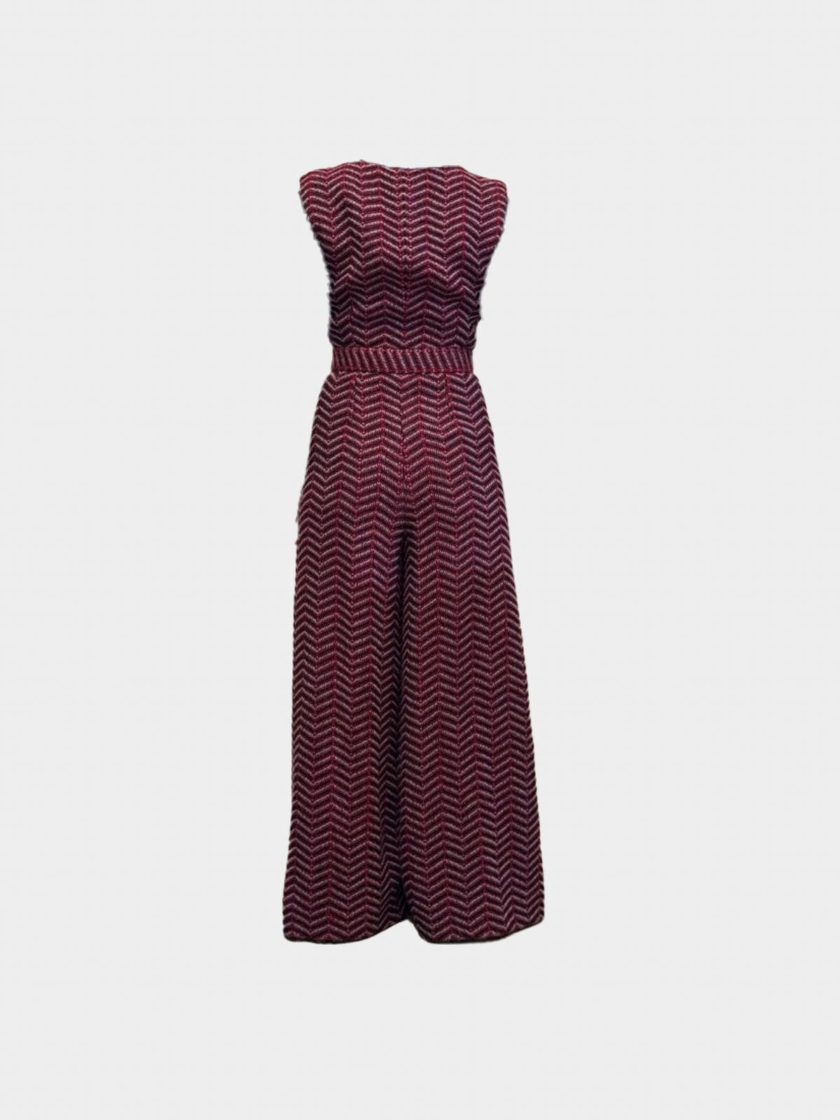 Chanel 2000s Red Wool Blend COCO Buttoned Jumpsuit
