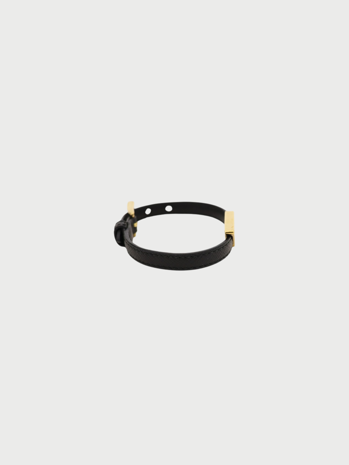 Prada 2000s Black Saffiano Leather Triangle Logo Bracelet