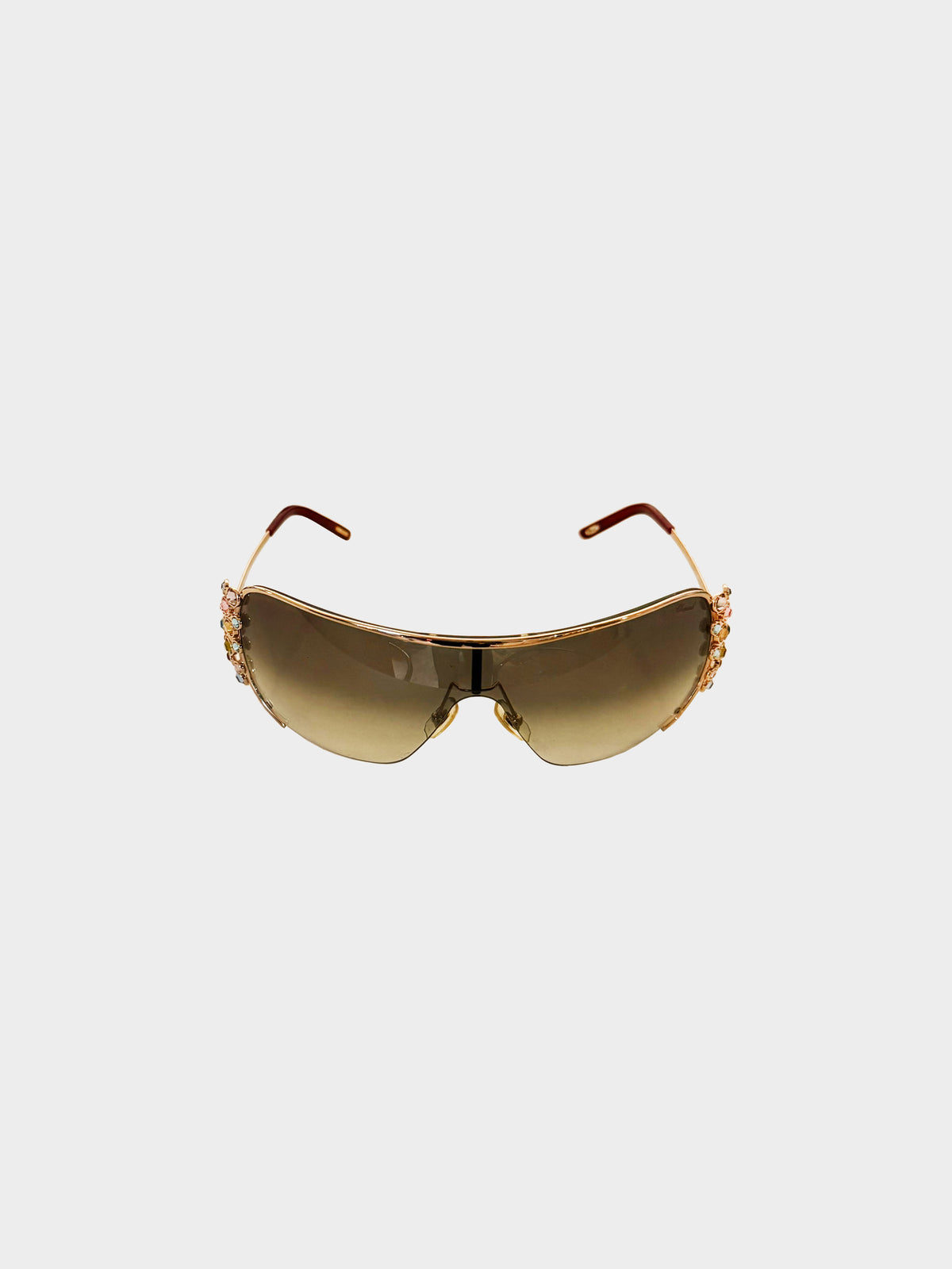 Chopard 2020s Gold Metal and Multicolored Rhinestones Shield Sunglasses