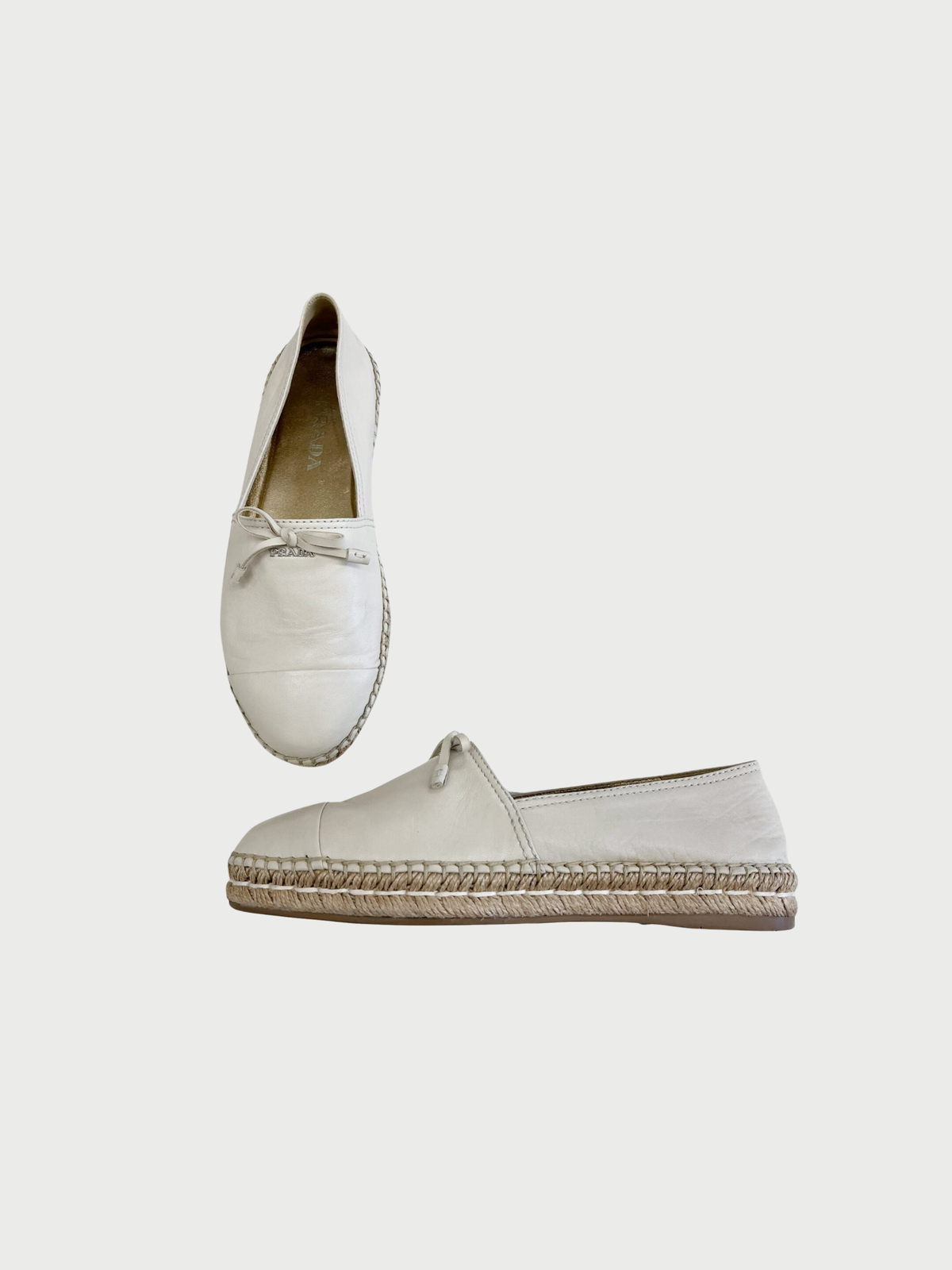 Prada 2010s Bone White Leather Bow Espadrilles