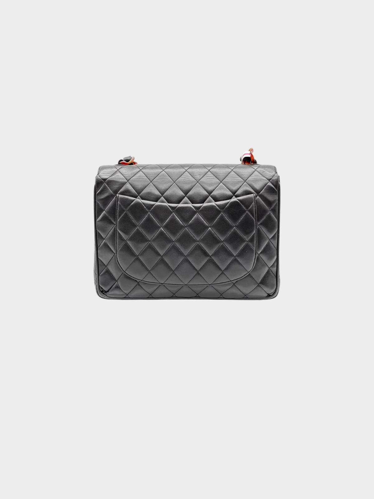 Chanel 1994 Vintage Black Lambskin Tortoise Jumbo Classic Flap Bag