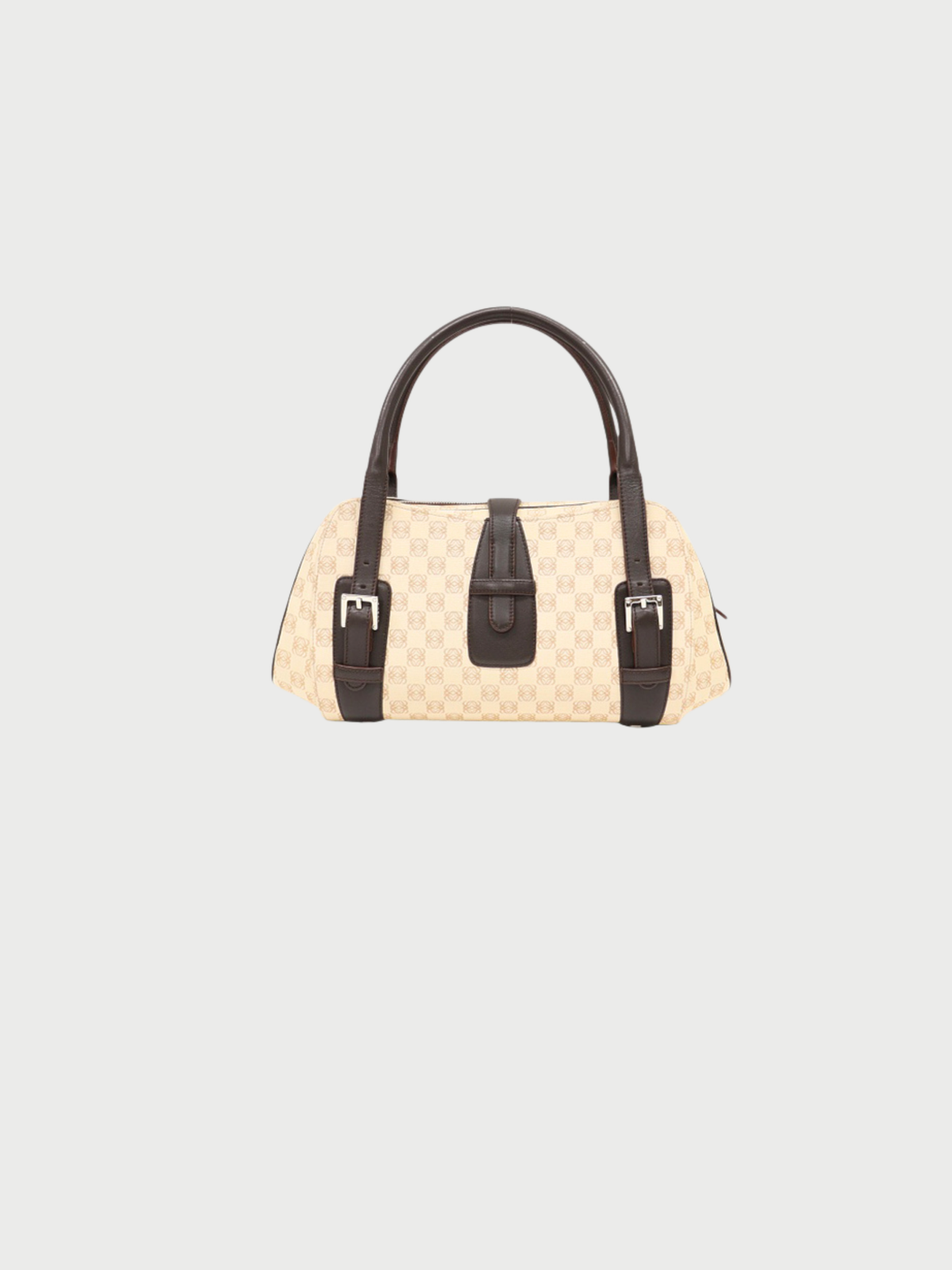 Loewe 2000s Ivory Brown Canvas Leather Senda Bag