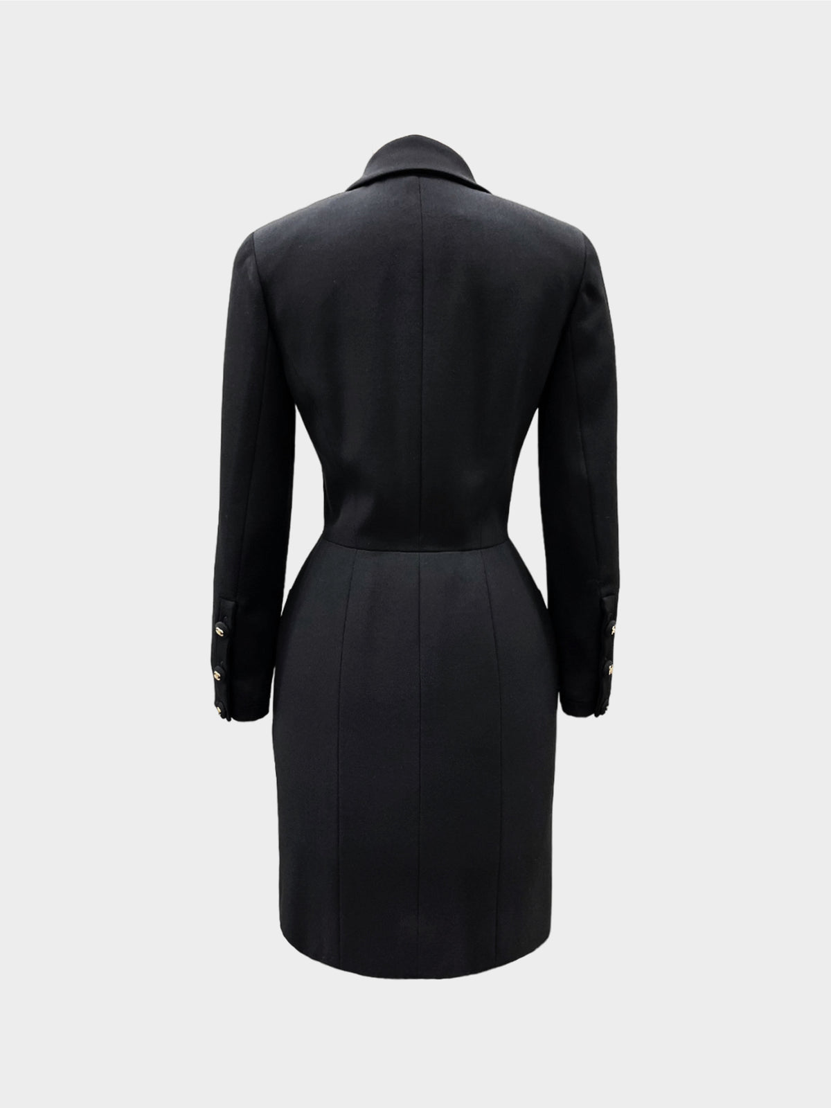 Chanel 1990s Black Wool Coat Dress with Belt