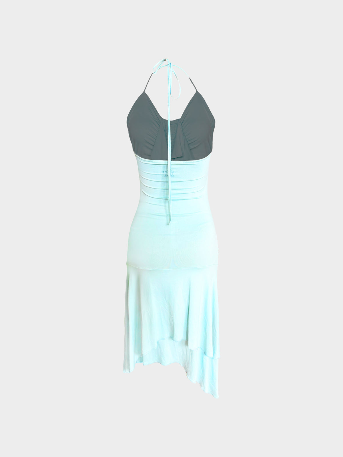 Emanuel Ungaro 2000s Light Blue Gathered and Ruffled Halter Neck Dress