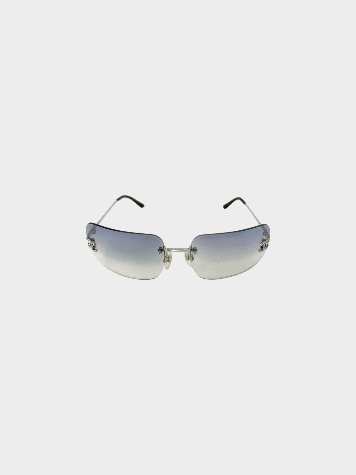Chanel 2000s Gradient Blue Rimless Sunglasses with Rhinestones