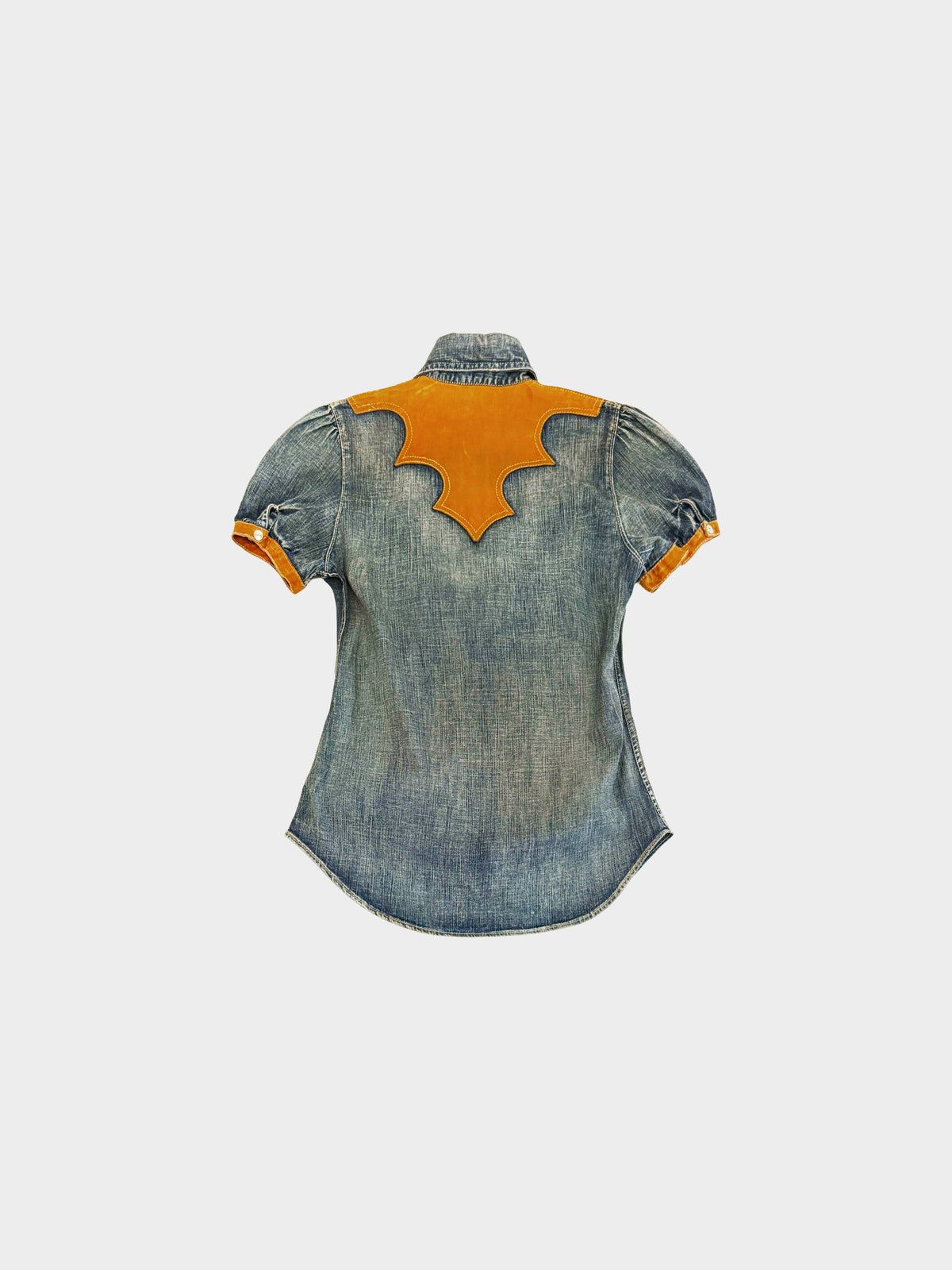 Dsquared2 SS 2006 Denim and Brown Leather Trim Button-down Short Sleeve Top