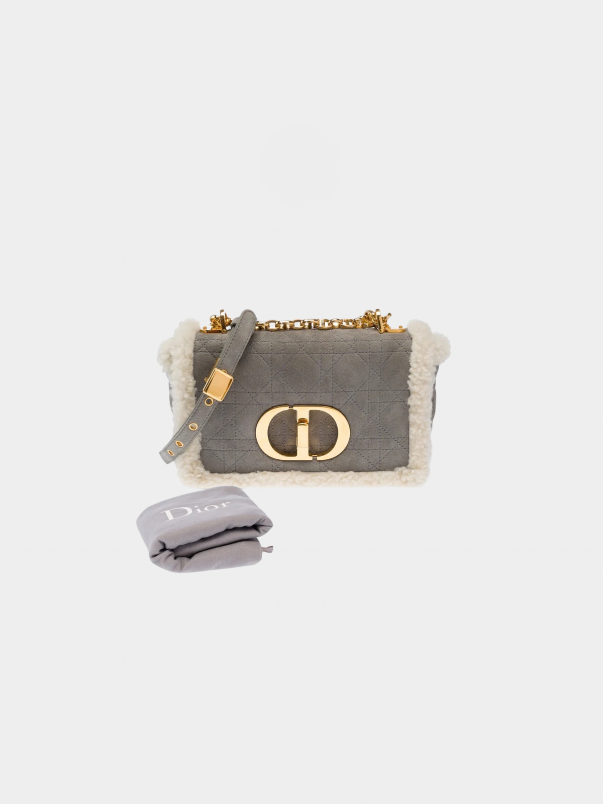 Christian Dior 2020s Gray Suede Dior Caro Shoulder Bag