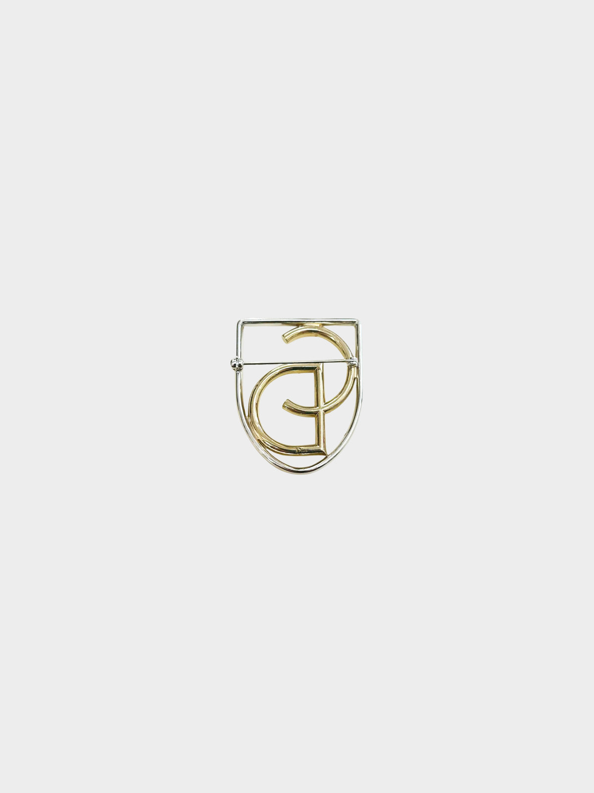 Christian Dior 1990s Gold and Silver CD Logo Brooch