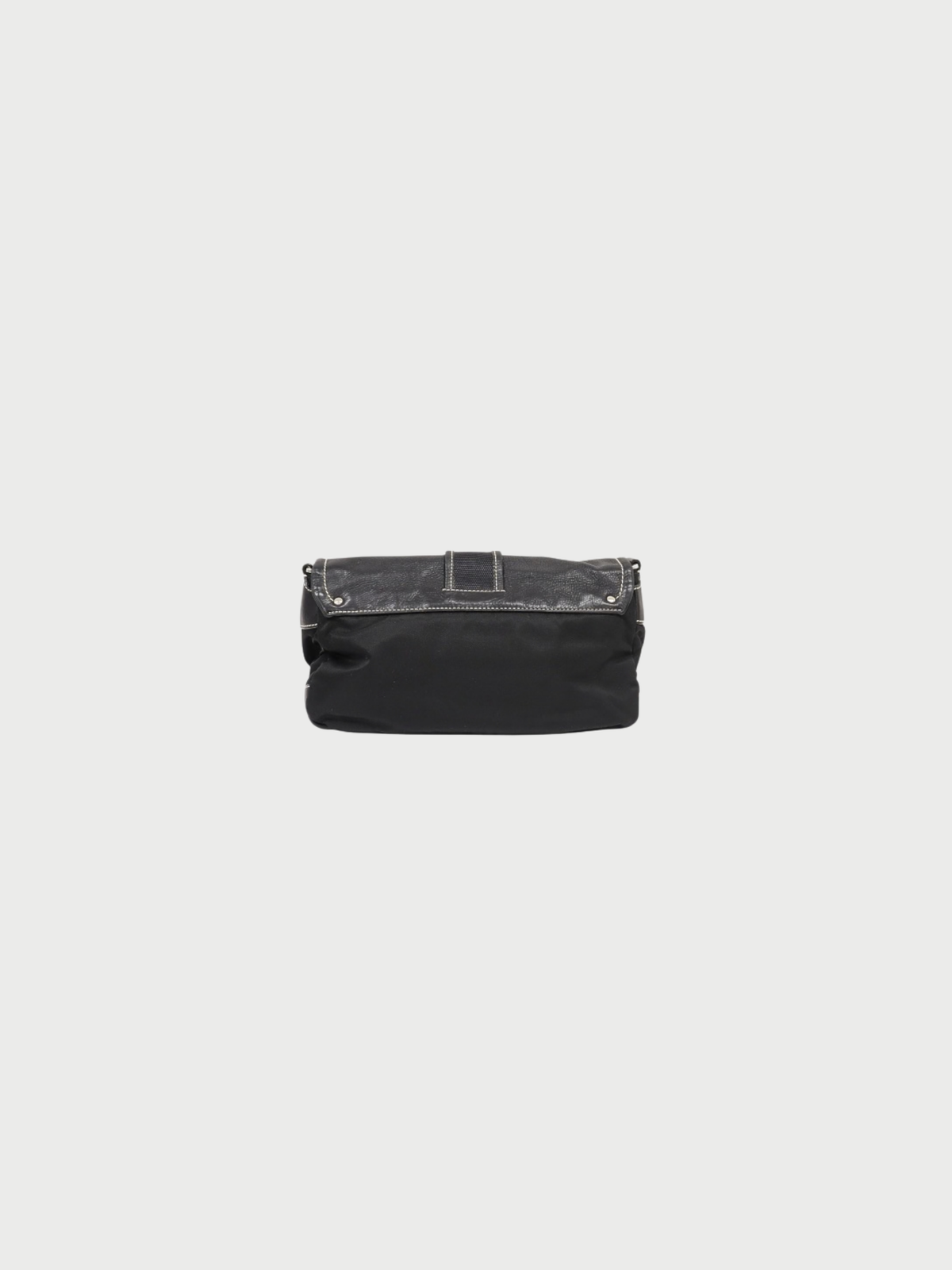 Prada 2000s Black Nylon Leather Triangle Logo Shoulder Bag