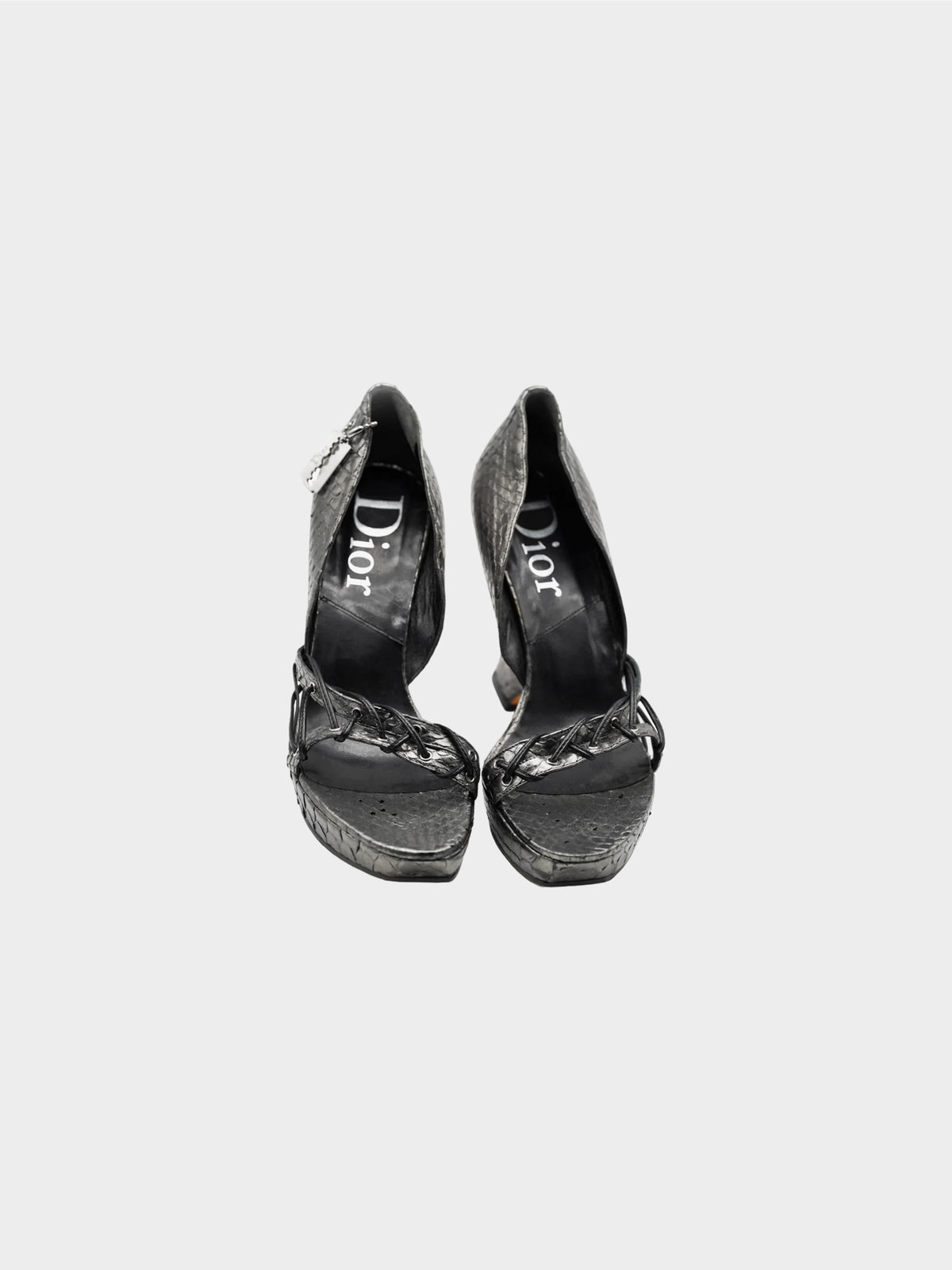 Christian Dior by John Galliano 2000 Metallic Grey Python Heeled Sandals