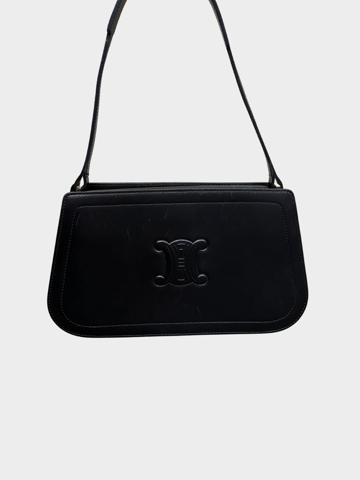 Celine 2000s Black Smooth Calfskin Triomphe Baguette Shoulder Bag