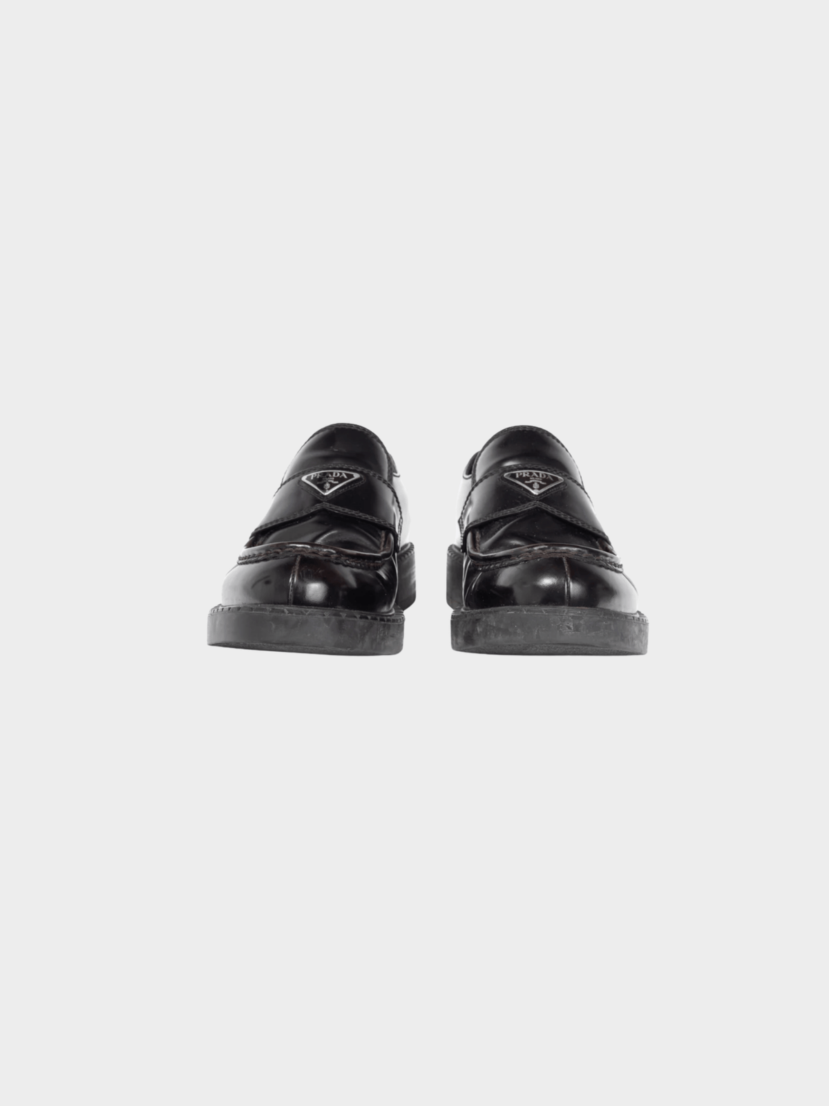 Prada 2010s Chocolate Logo-Plaque Leather Loafers