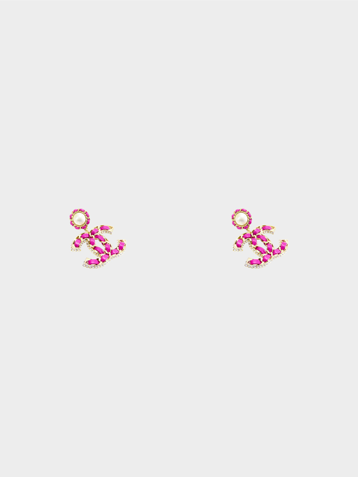 Chanel Spring 2021 Rare Magenta Leather Woven CC Drop Earrings